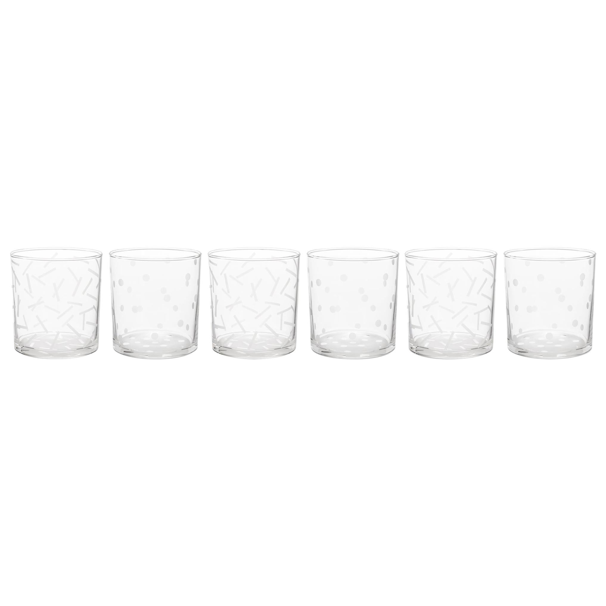 Dots and Dashes Glasses Set of 6 by Judy Smilow For Sale