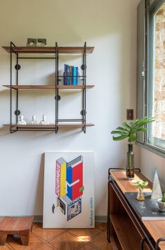 "Dots" Floating Shelf Unit in Stainless Steel and Hardwood