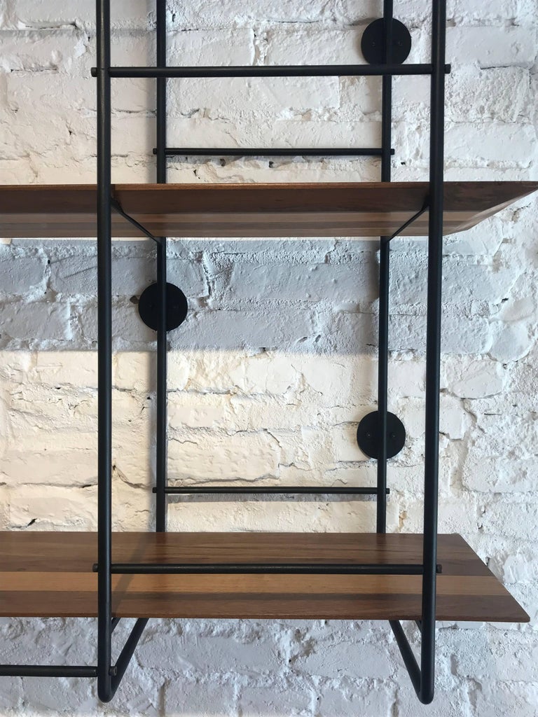 "Dots" Floating Shelf Unit in Stainless Steel and Hardwood For Sale at