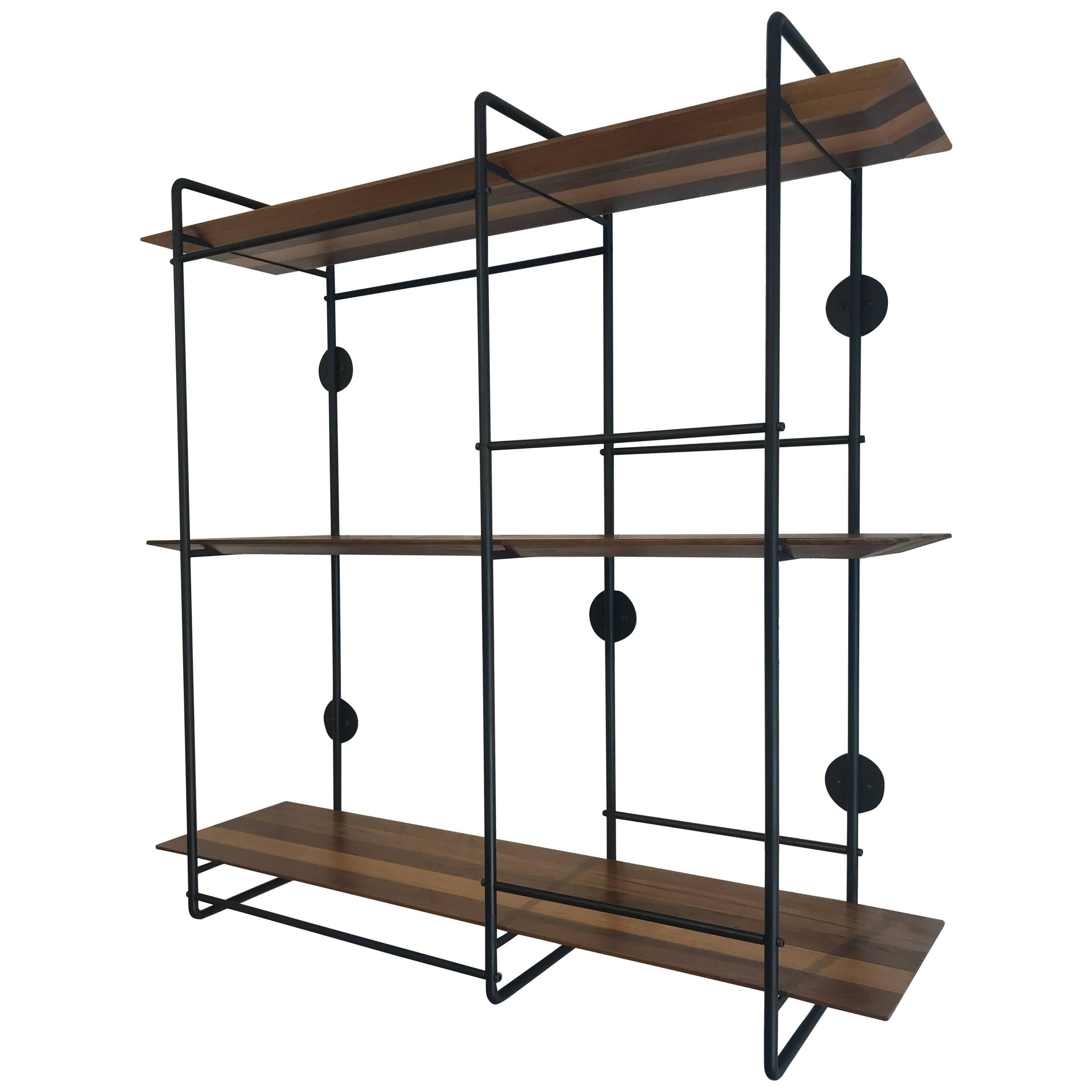 "Dots" Floating Shelf Unit in Stainless Steel and Hardwood For Sale