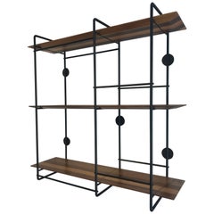 "Dots" Floating Shelf Unit in Stainless Steel and Hardwood