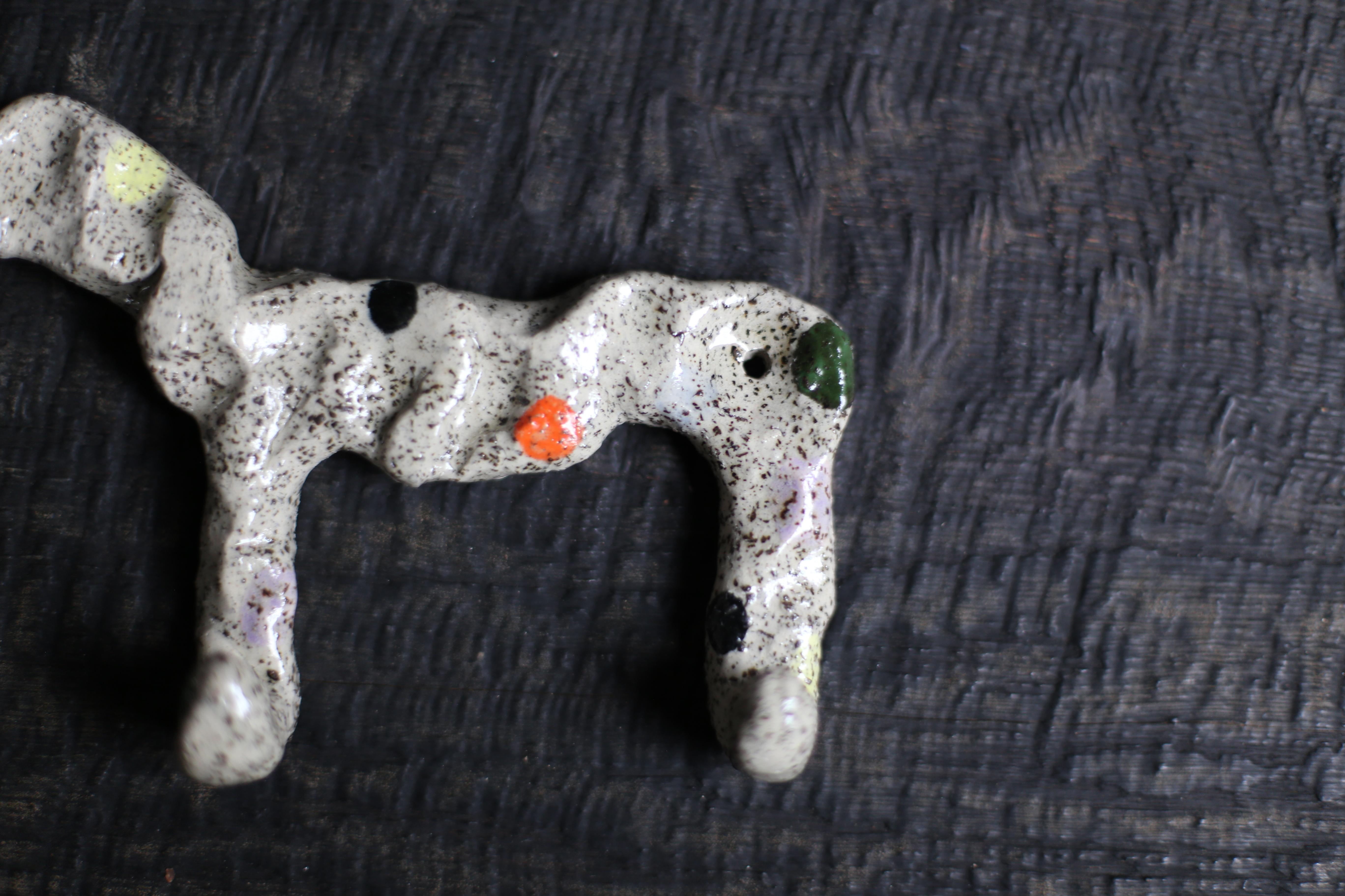 Belgian Dotted Wall Hook in Stracciatella Clay and Sheer Glaze For Sale
