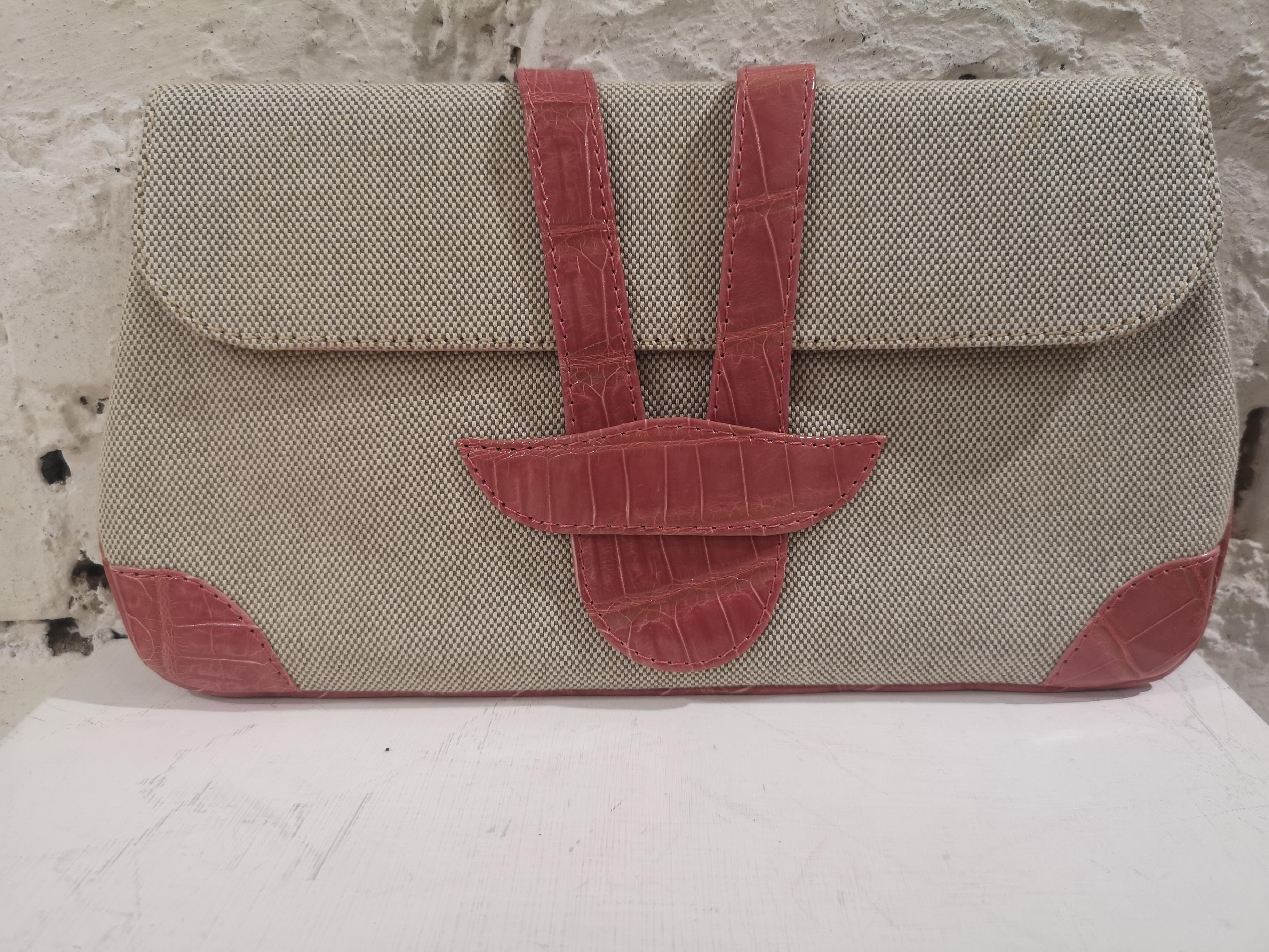 Dotti beige textile and croco print leather clutch 
measurements: 27 cm * 15 cm