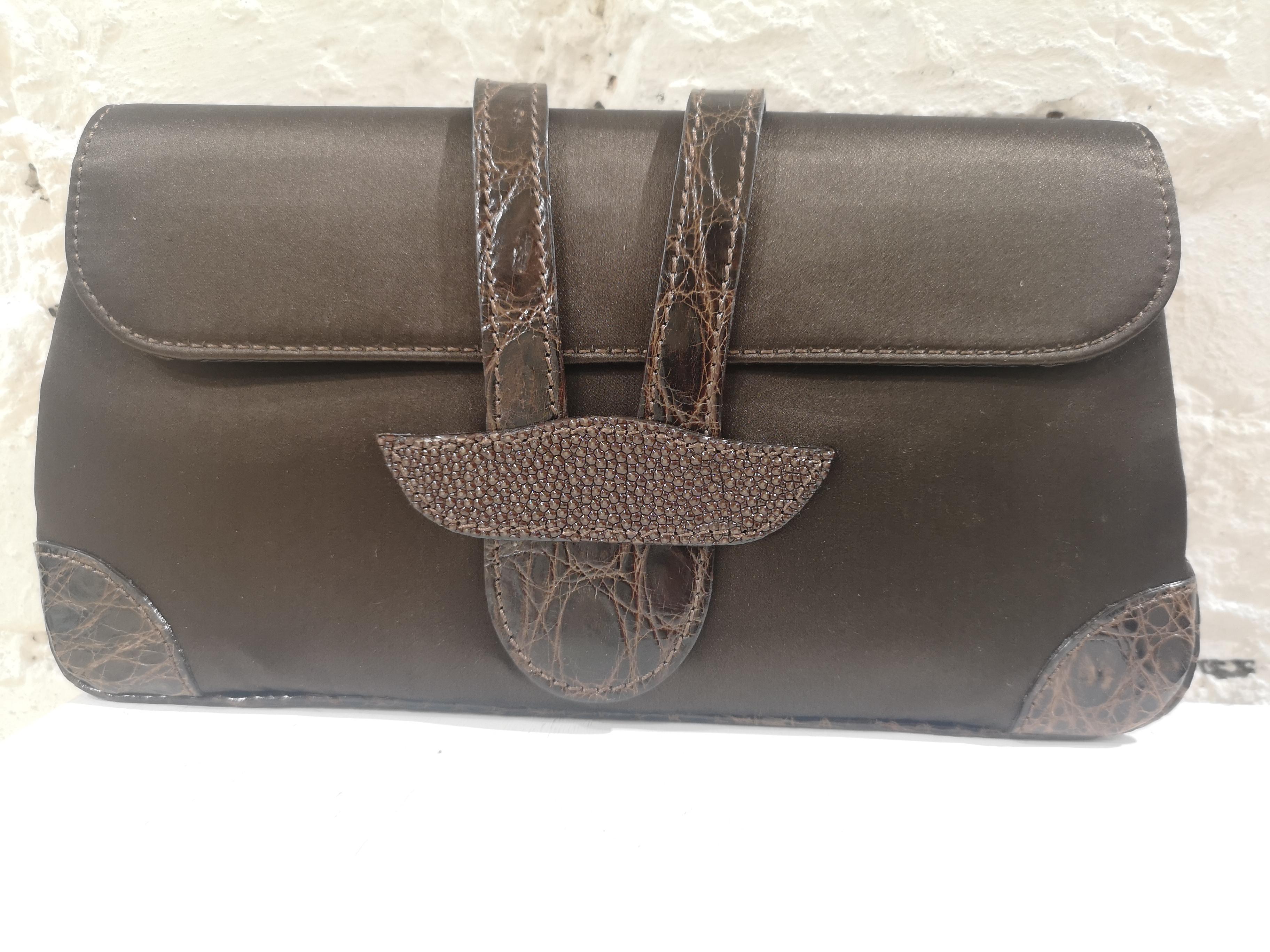 Dotti brown satin and croco print leather clutch 
measurements: 27 cm * 15 cm
