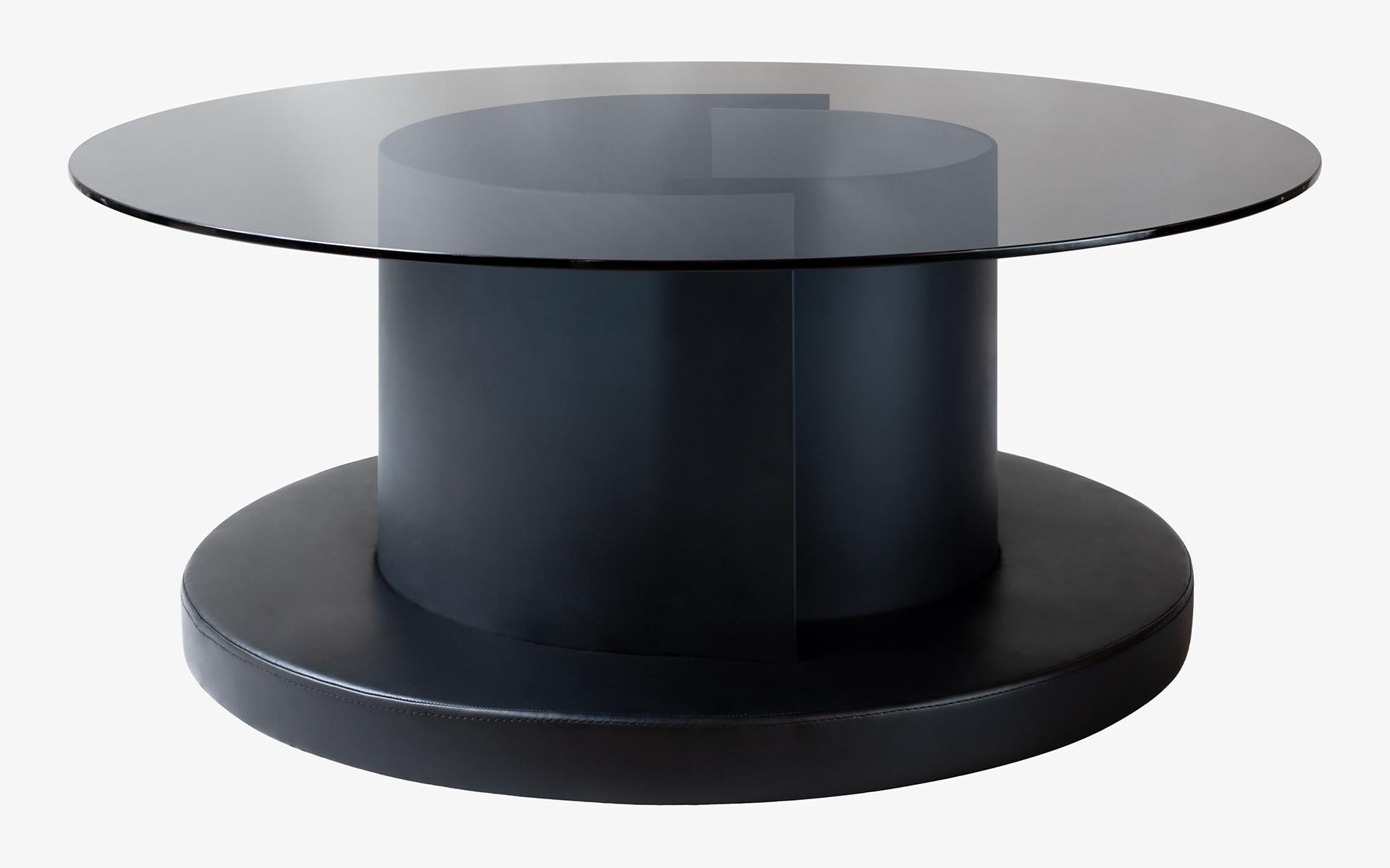 Modern Dottie Circular Glass Dark Coffee Table For Sale