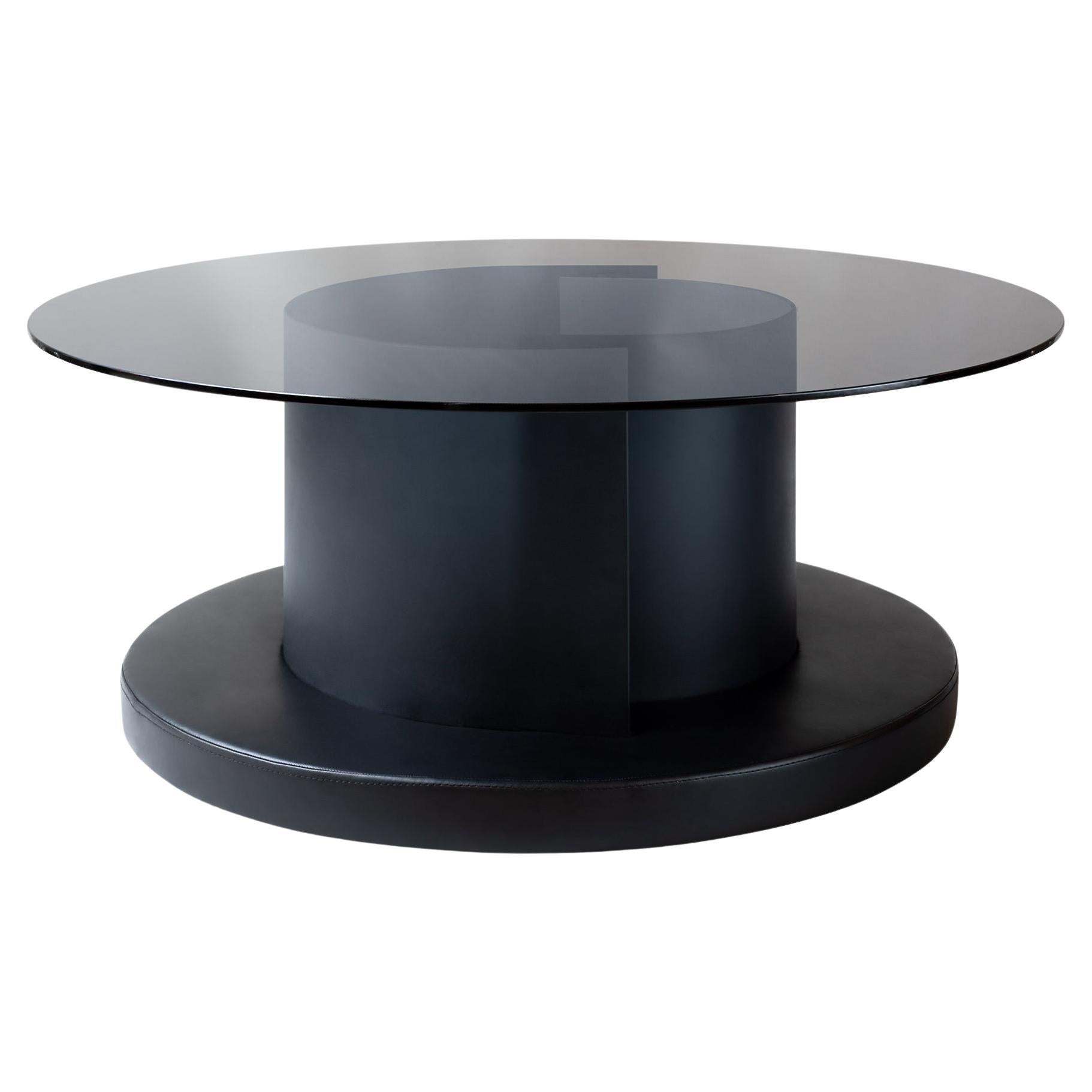 Dottie Circular Glass Dark Coffee Table For Sale