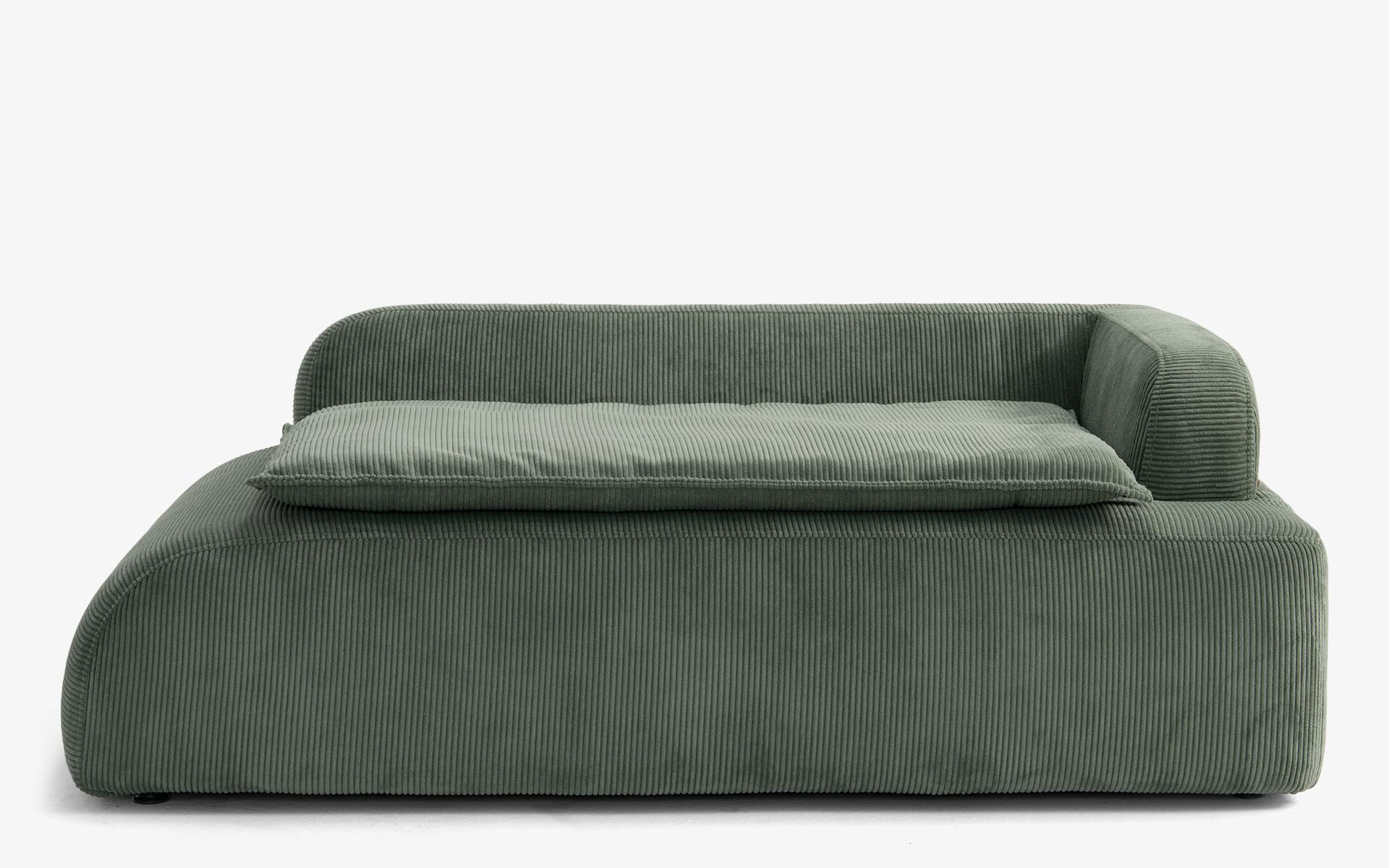 Hand-Crafted Dottie Green Corduroy Velvet Upholstered Pet Bergere For Sale