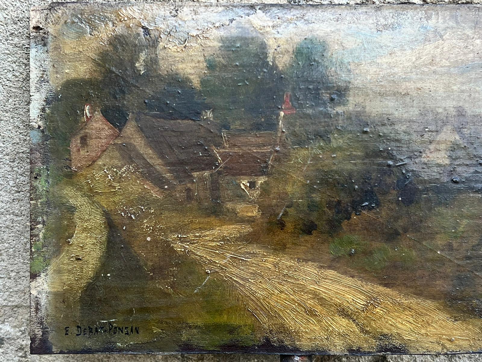 Antique French Oil Painting Village Pathway Landscape Signed Original Painting 1