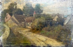 Antique French Oil Painting Village Pathway Landscape Signed Original Painting