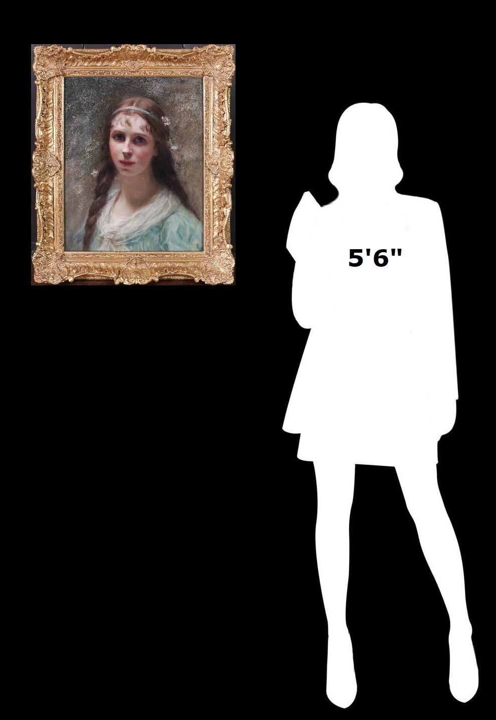 La corona de margaritas - Pintura al óleo French Belle Epoque Retrato de una florista de París - Painting Escuela francesa de Édouard-Louis-Lucien Cabane