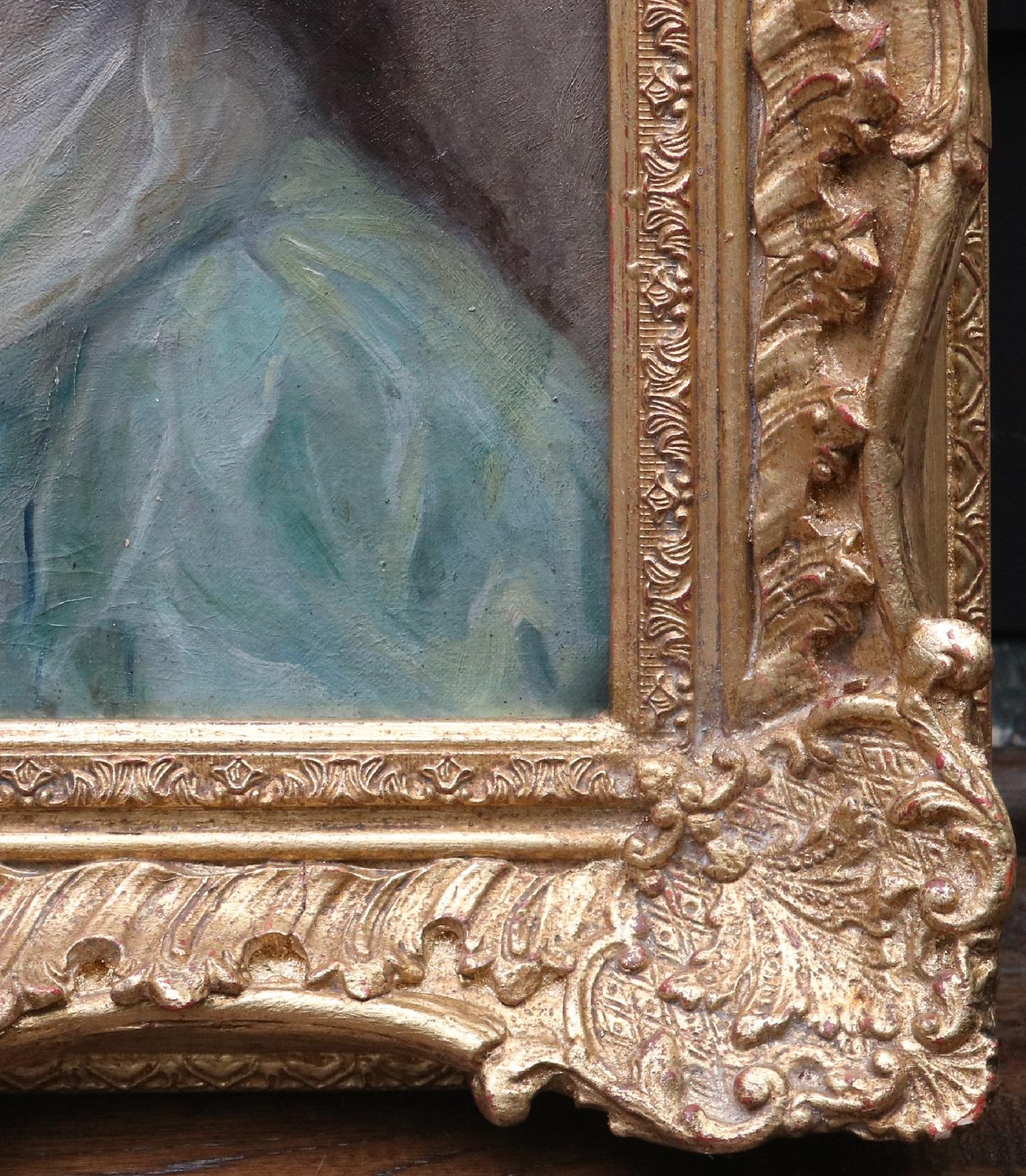 La corona de margaritas - Pintura al óleo French Belle Epoque Retrato de una florista de París 3