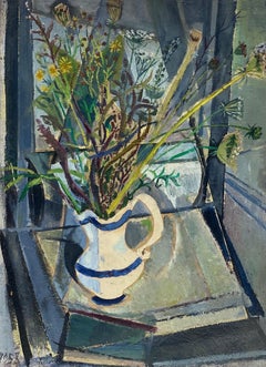 Édouard Righetti (1924-2001) - 1950
s French Cubist Post-Impressionist Oil - Flowers In Vase Interior Scene 1950
s French Cubist Post-Impressionist Oil - Flowers In Vase Interior Scene