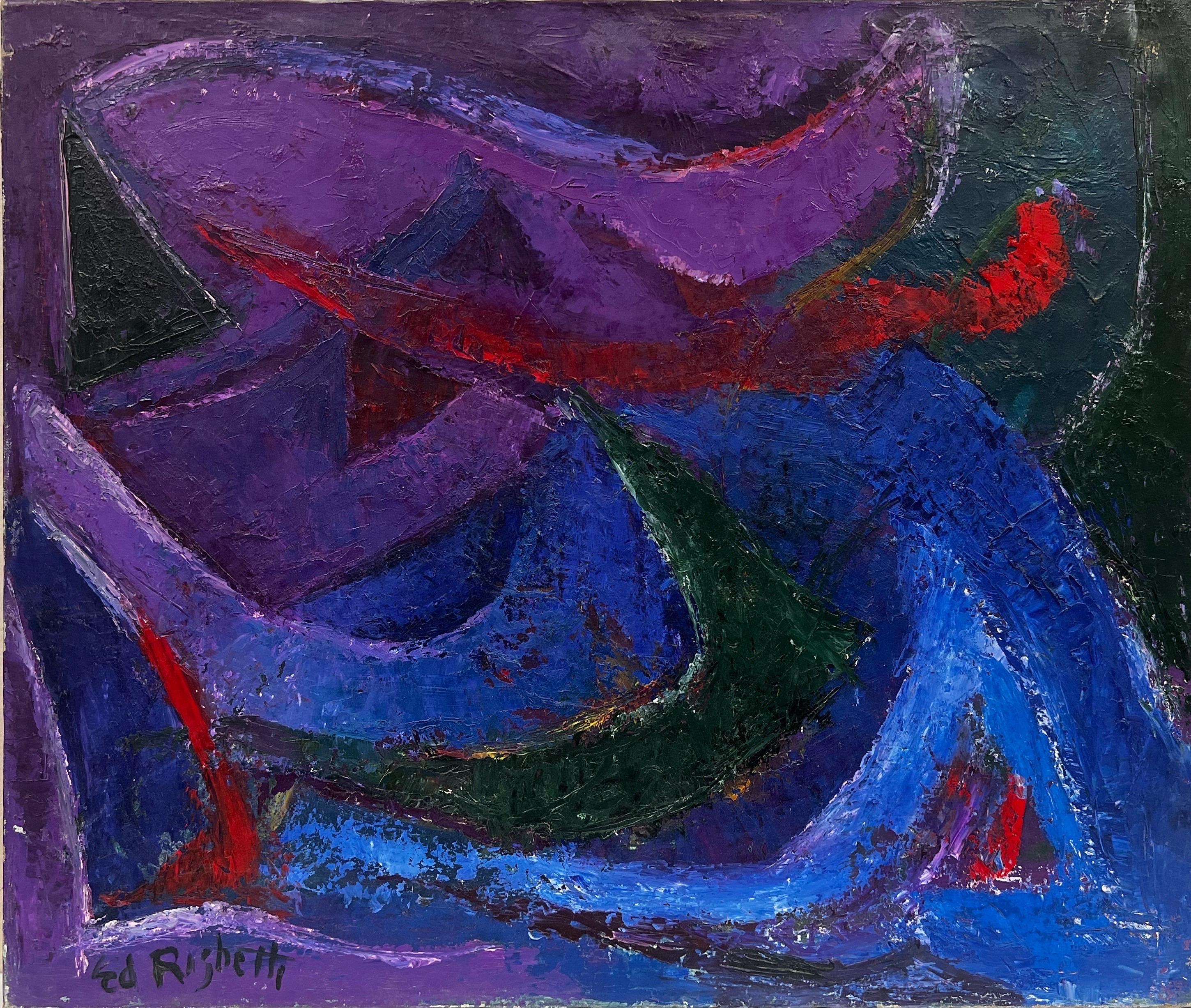 Abstract Painting Édouard Righetti (1924-2001) - Magnifiques couleurs et compositions violettes abstraites et brillantes, France, années 1960