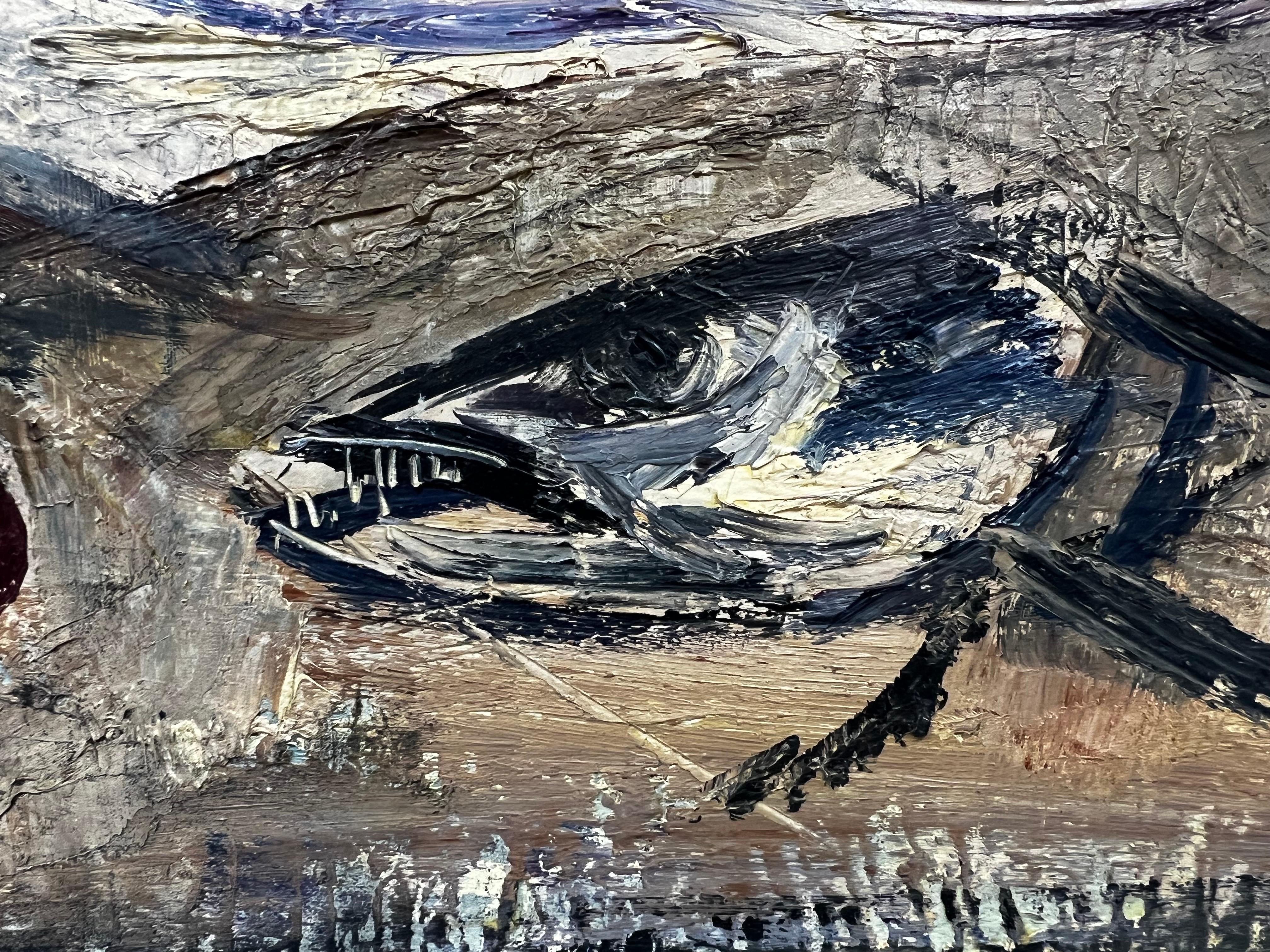 Fish for Supper
by Édouard Righetti (1924-2001)

Signed lower front 
oil painting on canvas, beautifully painted with thick impasto oil and bold colors. 
very good condition

size: 21 inches x 25.5 inches

provenance: all the paintings we have for