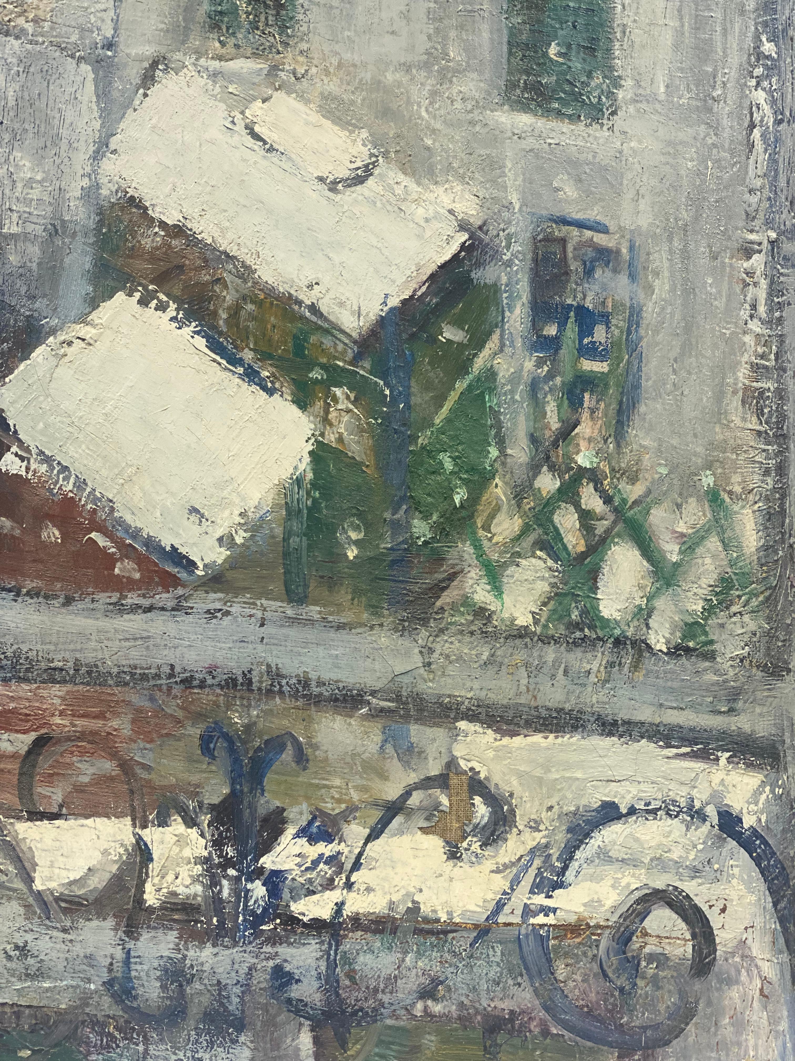 Paris Snow
par Édouard Righetti (1924-2001)

Signé en bas du recto et du verso, période des années 1960

peinture à l'huile sur toile, magnifiquement peinte à l'huile rick thick impasto représentant cette vue hivernale de l'intérieur de la pièce.