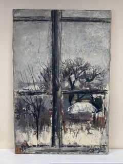 1960's French Post-Impressionist Oil - Winter Window View from Interior