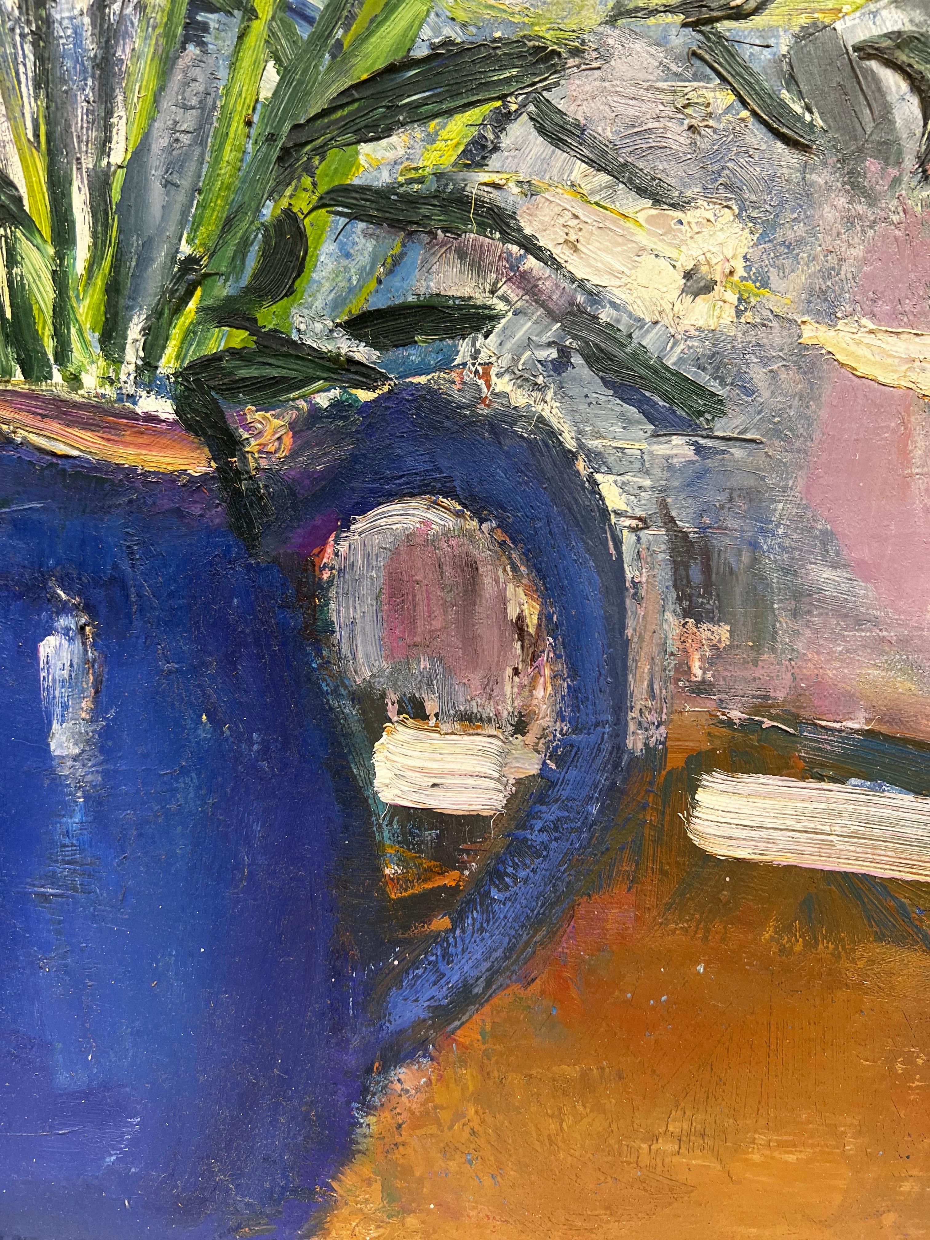 1970s French Interior Still Life - Flowers in deep Blue Vase - Superb Original  For Sale 2