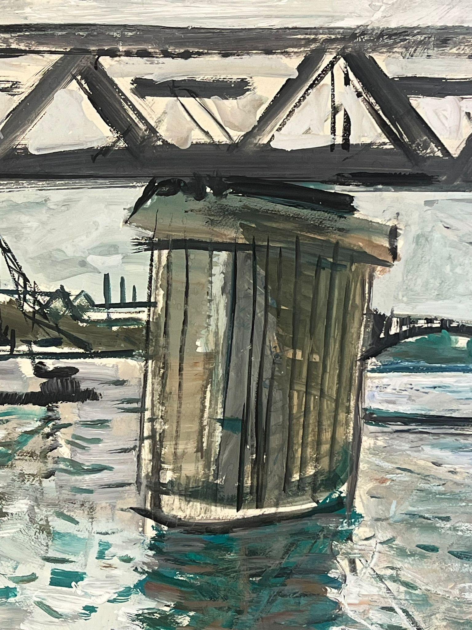 Architectural Bridge Scene with Reflections on Water Featuring Boats For Sale 1