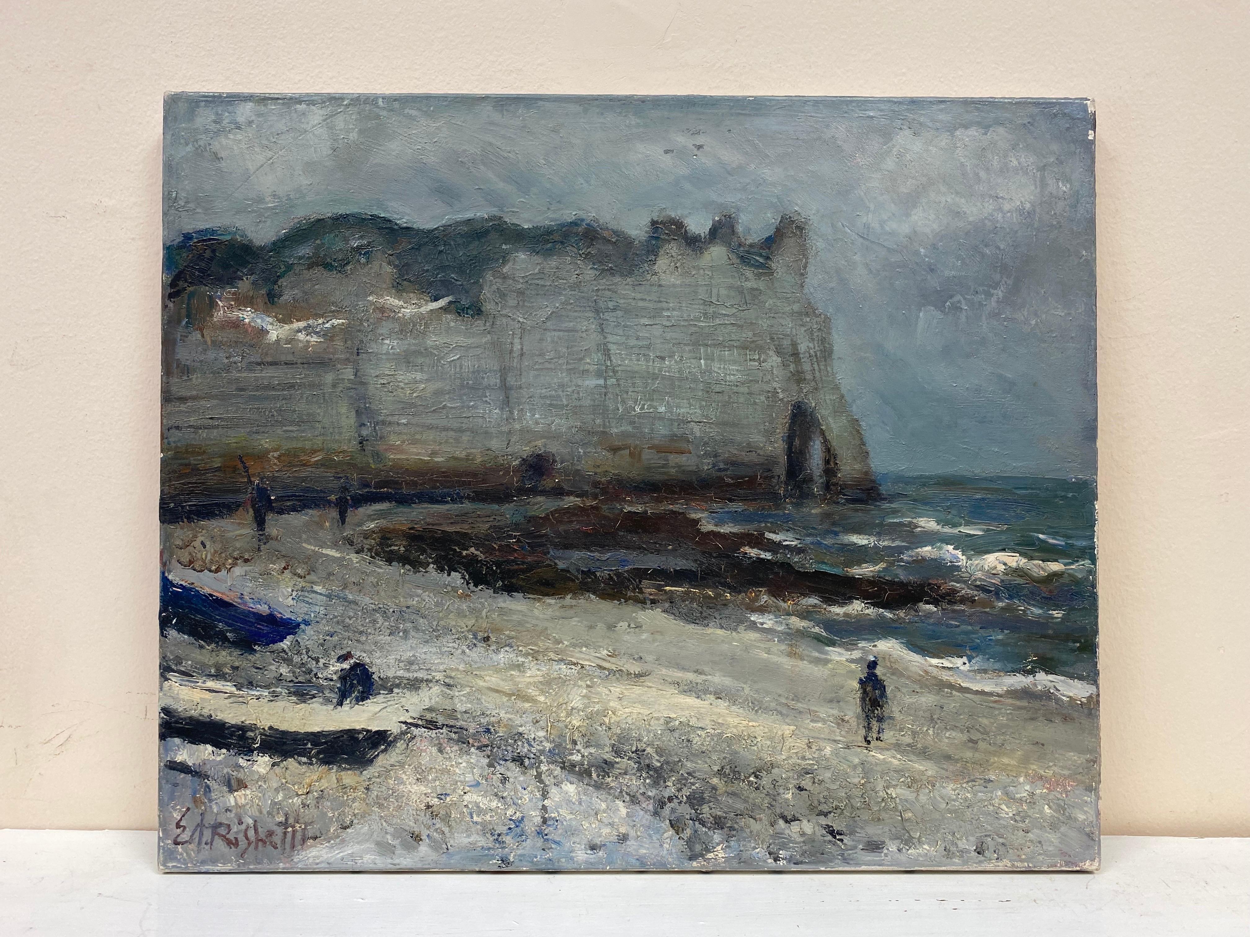 Etretat Coastline, 1970's Post-Impressionist painting thick impasto oil - Painting by Édouard Righetti (1924-2001)
