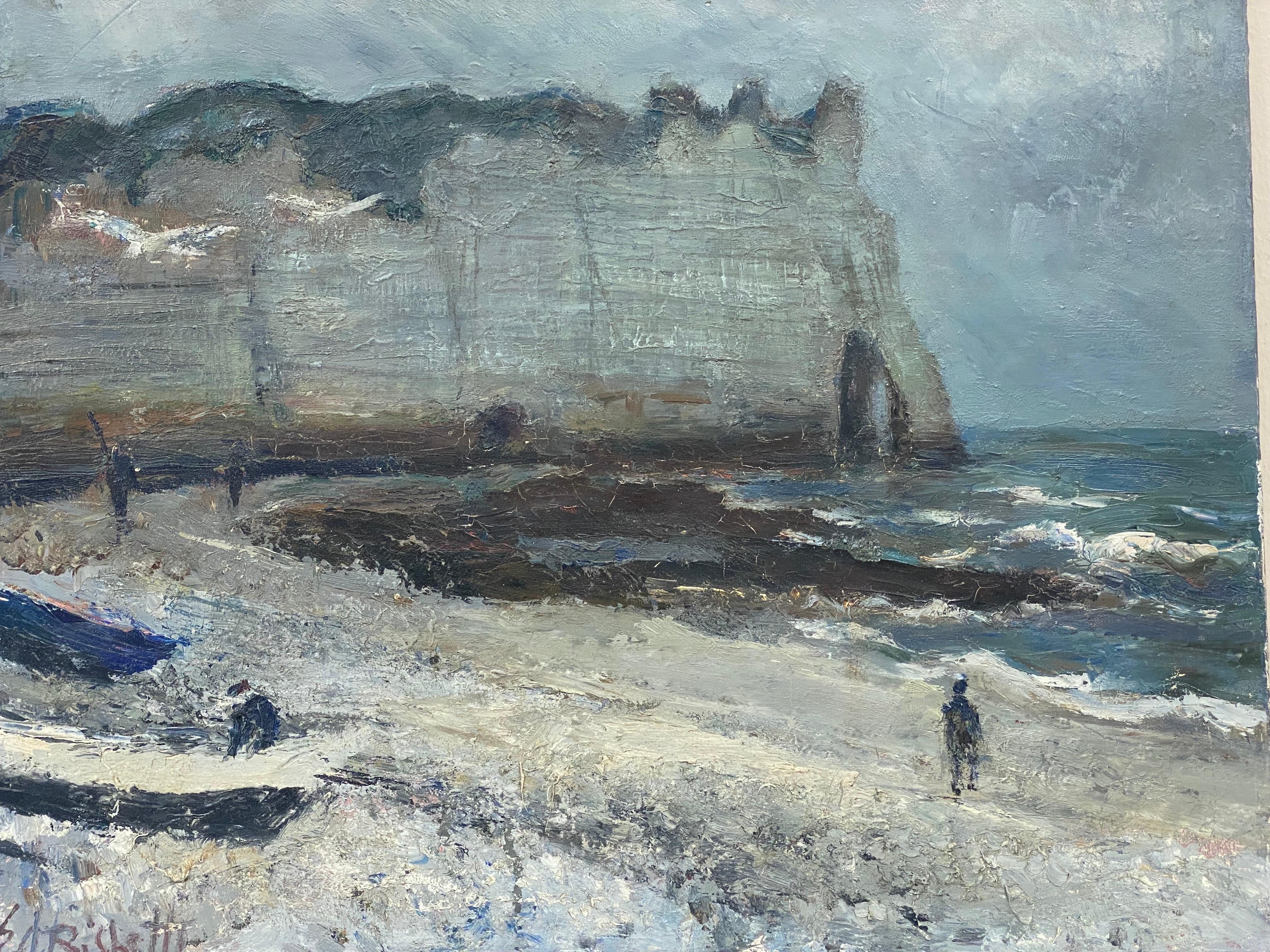 Édouard Righetti (1924-2001) Figurative Painting - Etretat Coastline, 1970's Post-Impressionist painting thick impasto oil