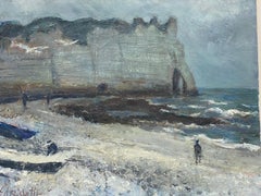Etretat Coastline, 1970's Post-Impressionist painting thick impasto oil