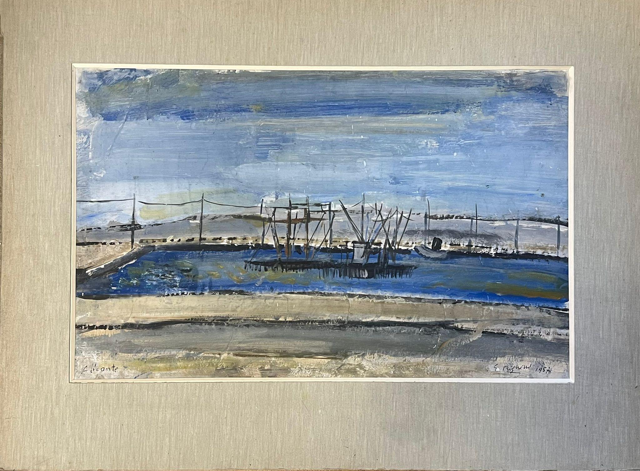 Scena costiera contemporanea ad olio post impressionista francese con reti da pesca - Painting di Édouard Righetti (1924-2001)