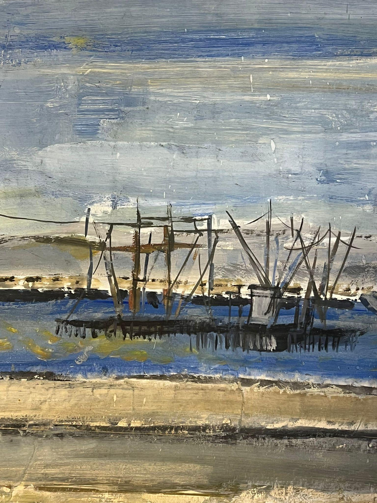 Scena costiera contemporanea ad olio post impressionista francese con reti da pesca - Painting Postimpressionismo di Édouard Righetti (1924-2001)