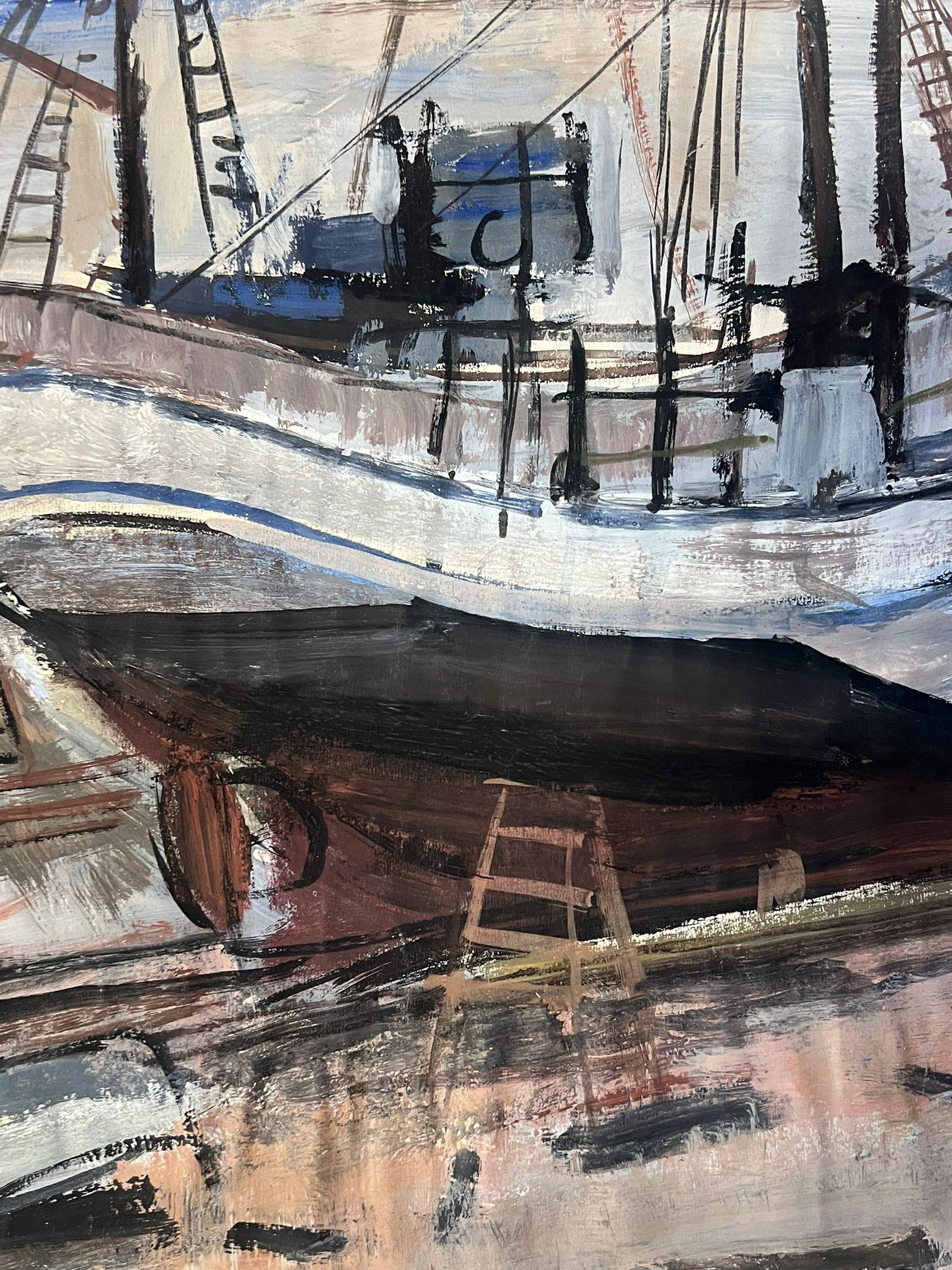 Scena marittima post impressionista francese con barche da pesca attraccate in vendita 1