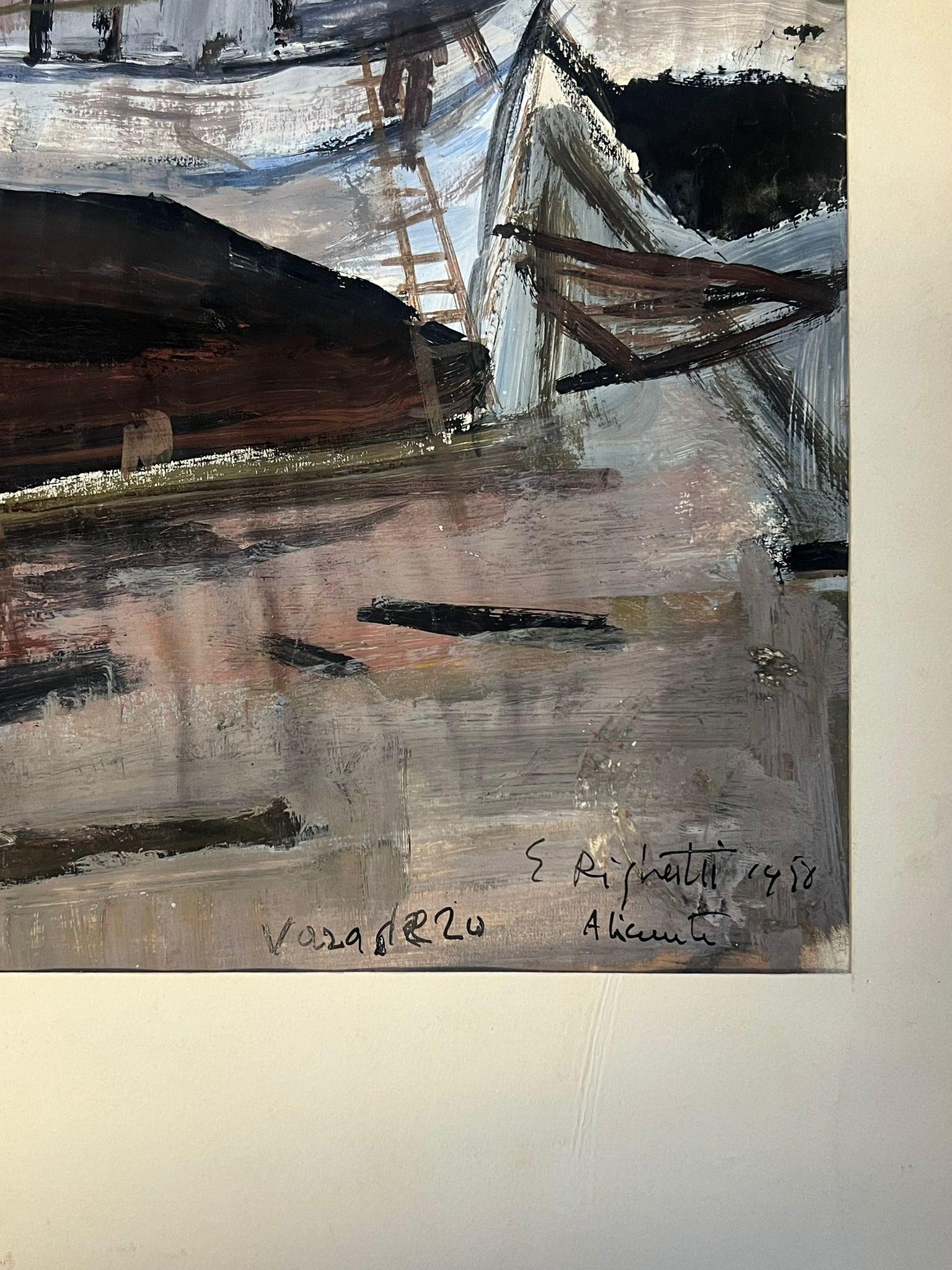 Scena marittima post impressionista francese con barche da pesca attraccate in vendita 2