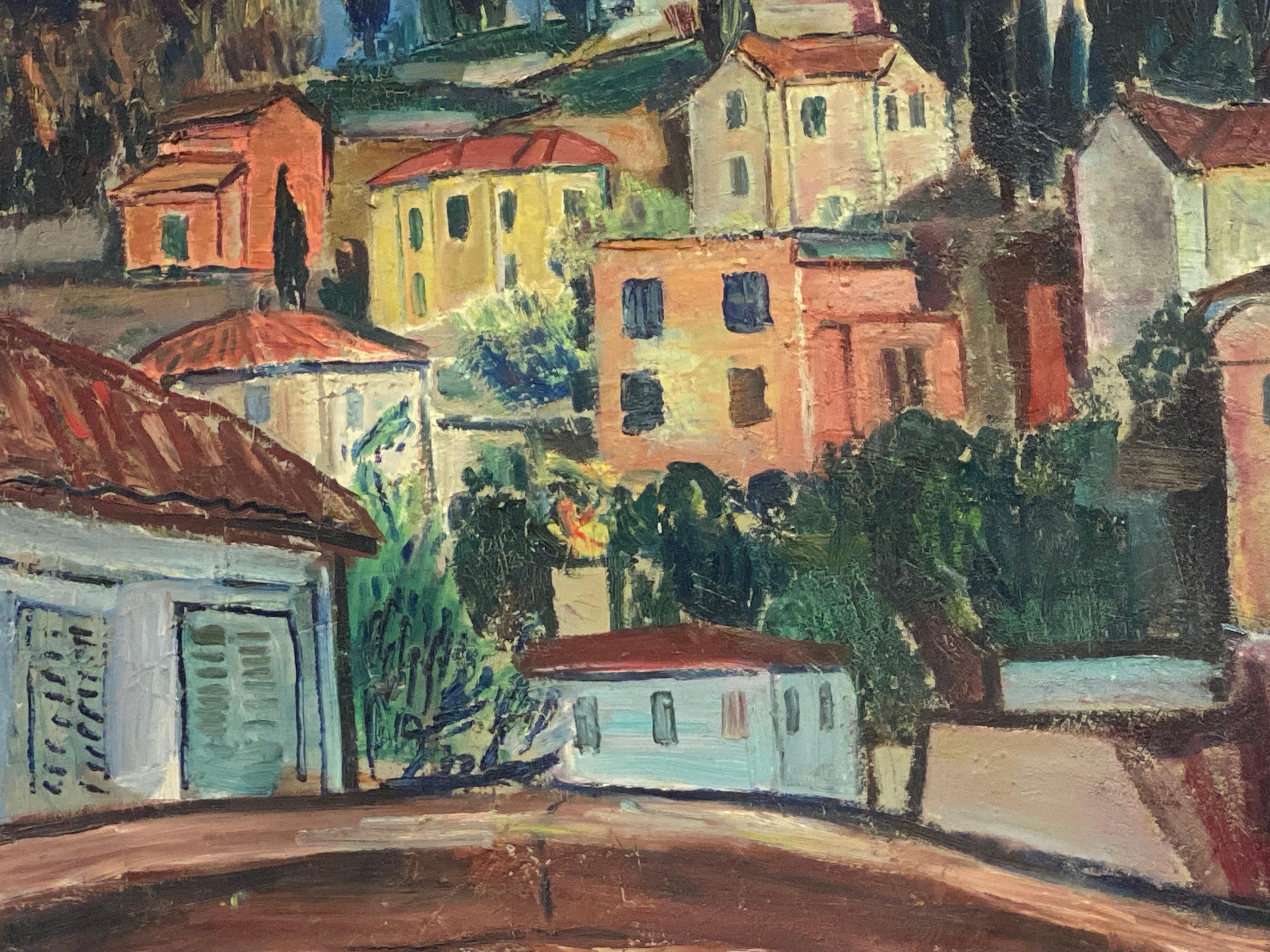 Huge French 1950's Post-Impressionist Oil Garden View Menton Provence 1