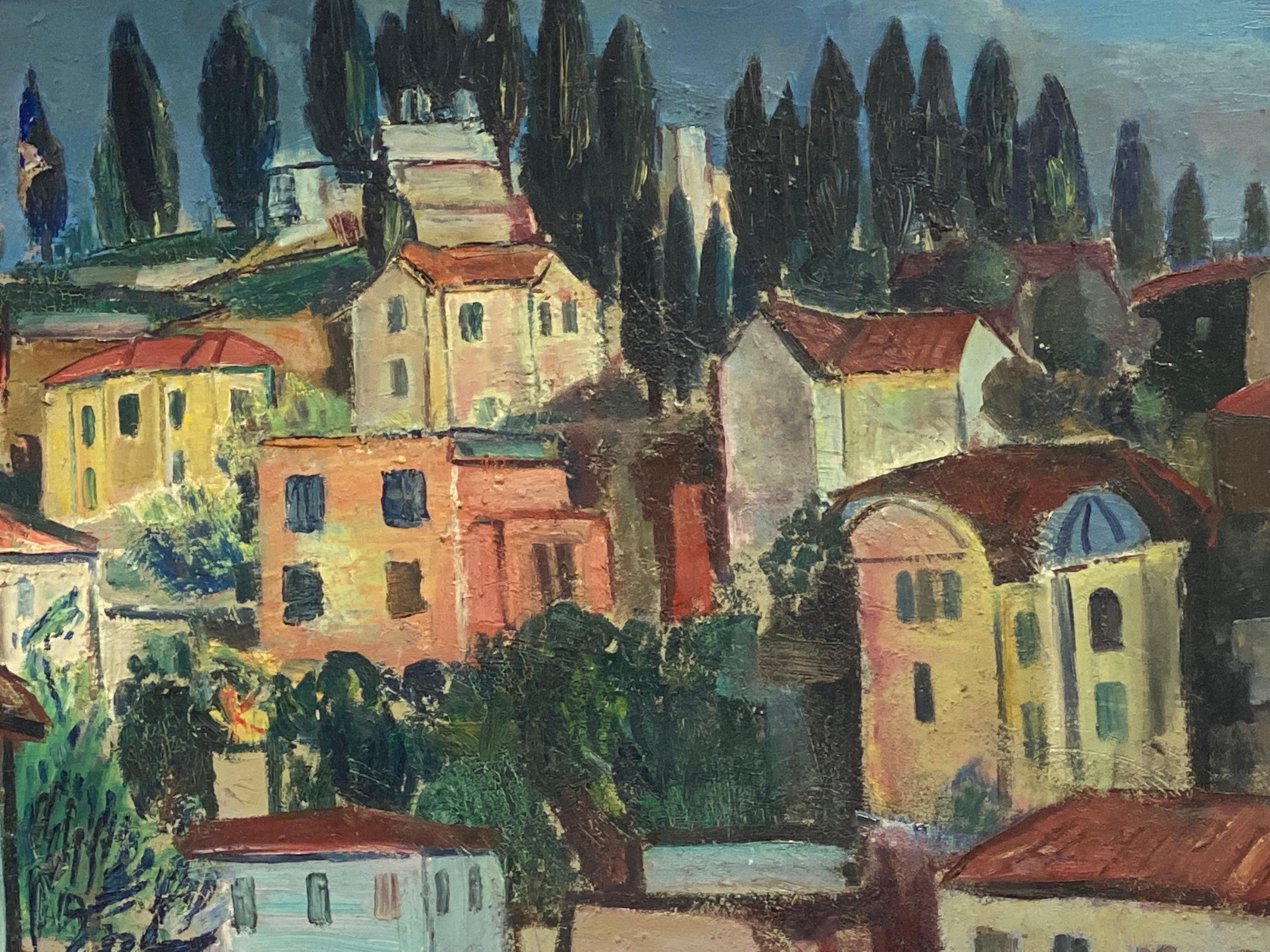 Huge French 1950's Post-Impressionist Oil Garden View Menton Provence 2