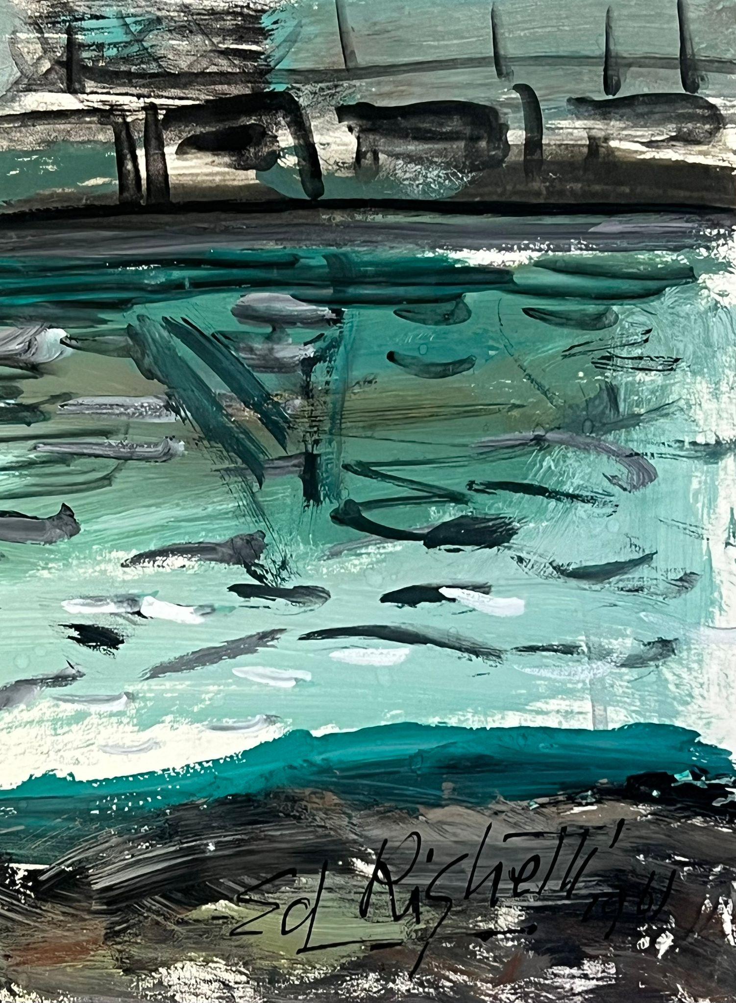 Escena del puerto industrial 
Firmado por Édouard Righetti (1924-2001)
de 1961

Pintura al óleo/guache sobre papel de artista, bellamente pintado.
muy buen estado
tamaño: 20 x pulgadas x 26 pulgadas, sin enmarcar
Procedencia: todos los cuadros que