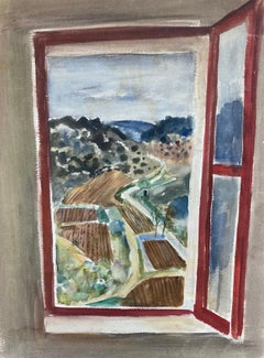 Mid Century French Post-Impressionist Painting Provencal Window View from Room