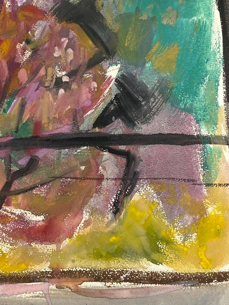 Peinture post-impressionniste française du milieu du siècle, lever de soleil à travers une fenêtre - Painting de Édouard Righetti (1924-2001)