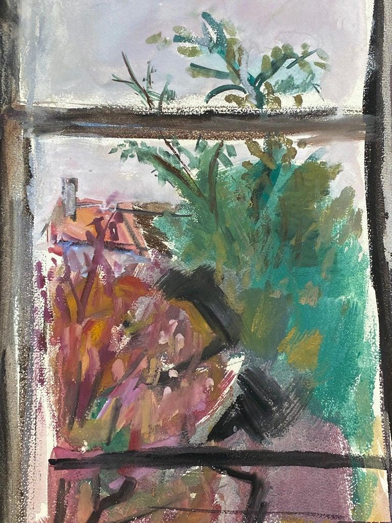 Peinture post-impressionniste française du milieu du siècle, lever de soleil à travers une fenêtre - Post-impressionnisme Painting par Édouard Righetti (1924-2001)