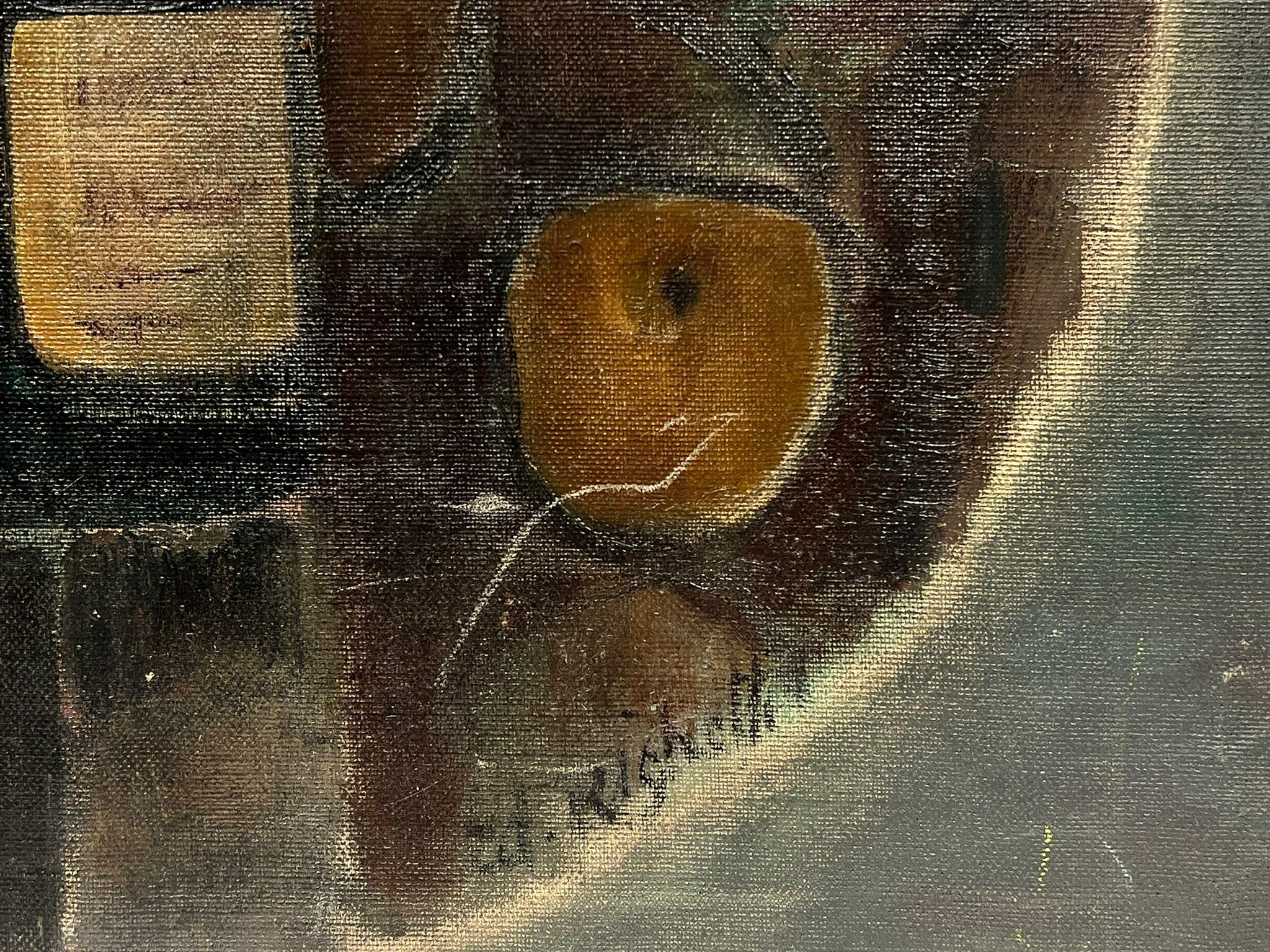 Olio su tela post-modernista della metà del secolo scorso Natura morta di vino e frutta - Painting di Édouard Righetti (1924-2001)