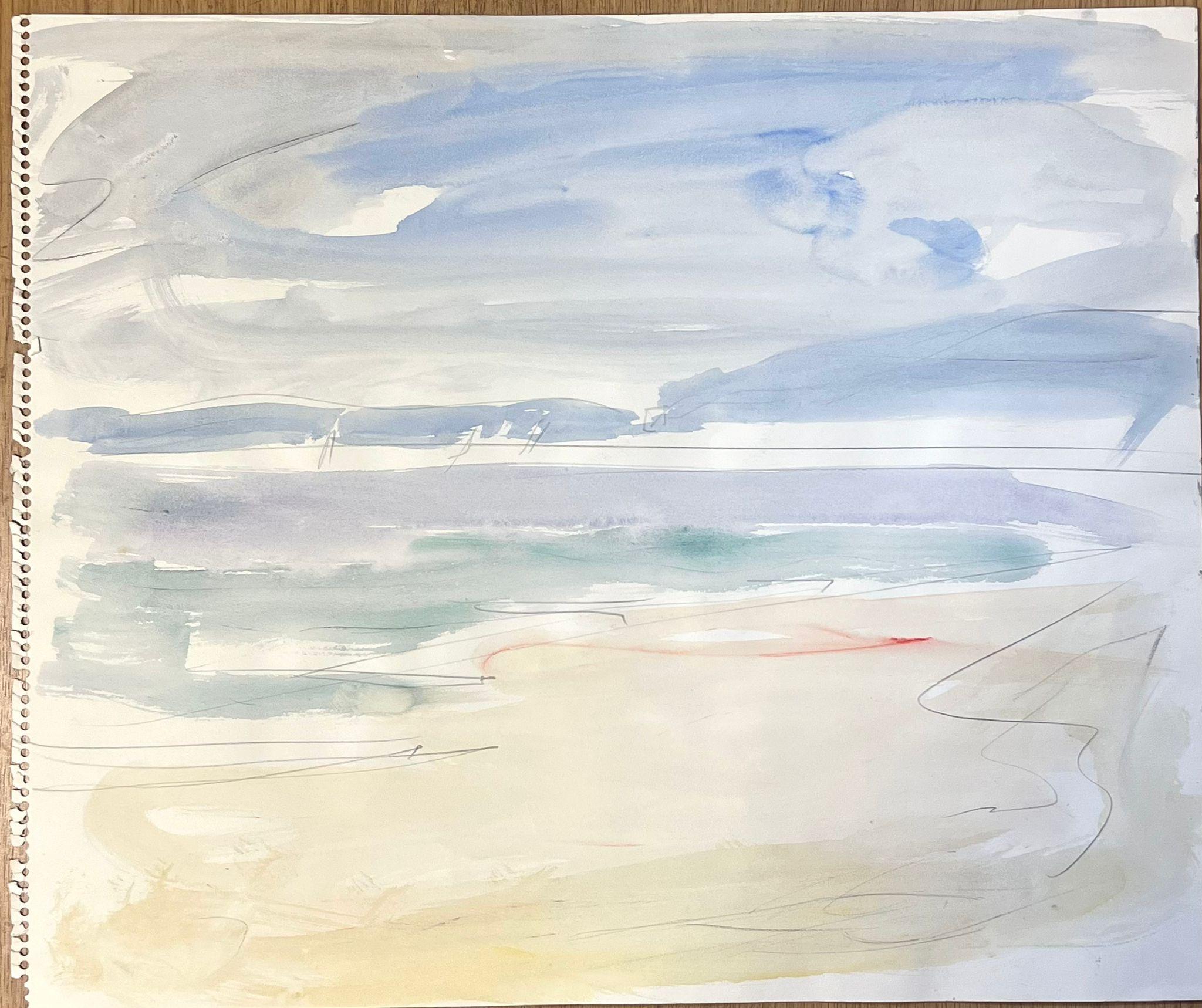 Paisaje costero minimalista en tonos suaves Acuarela abstracta - Painting de Édouard Righetti (1924-2001)