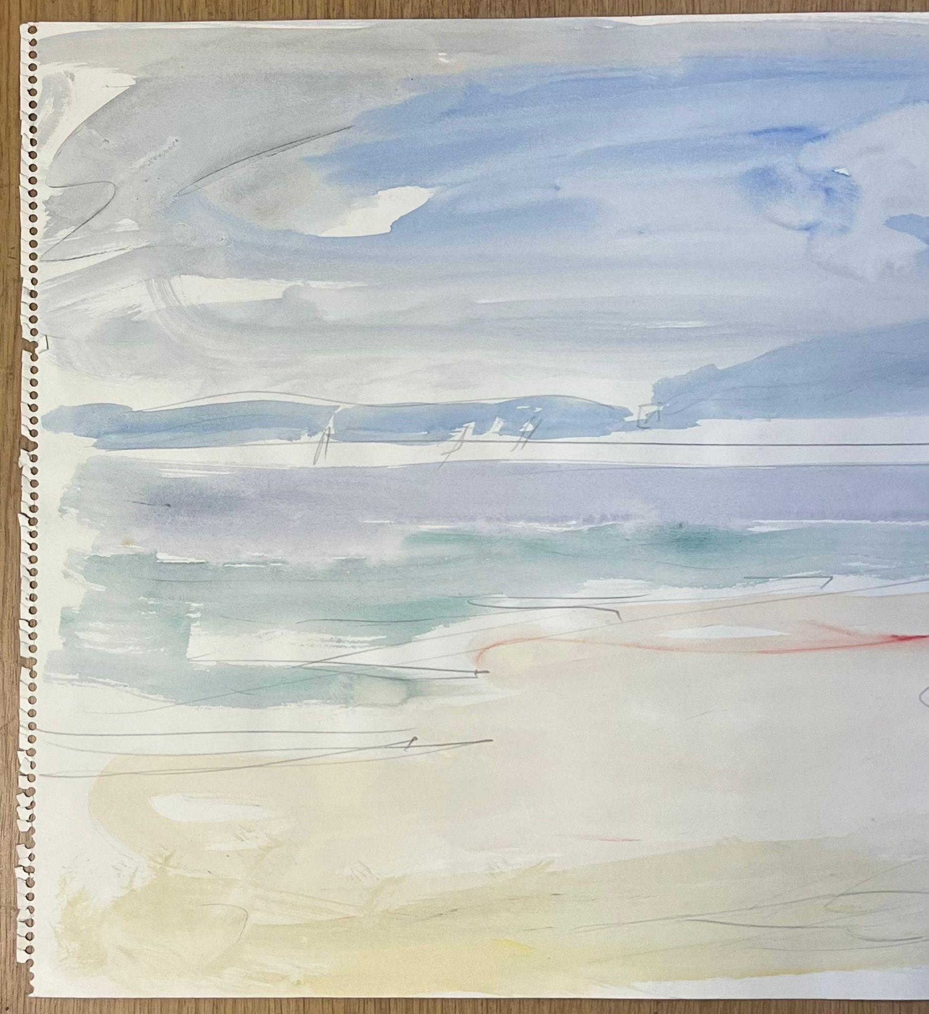 Paisaje costero minimalista en tonos suaves Acuarela abstracta - Painting Posimpresionista de Édouard Righetti (1924-2001)