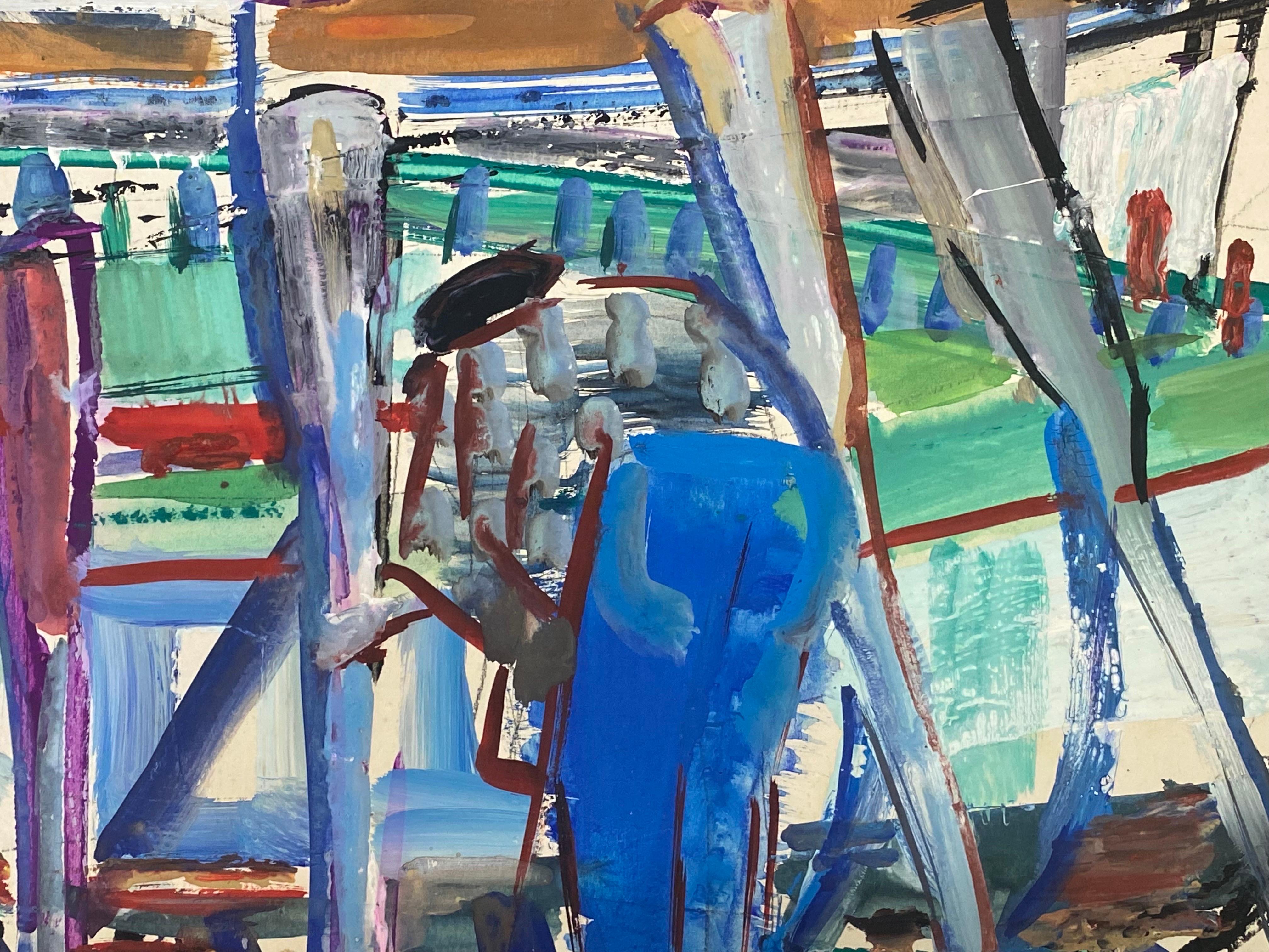 Original français du milieu du siècle  Huile - pêcheur coloré avec ses bateaux - Post-impressionnisme Painting par Édouard Righetti (1924-2001)