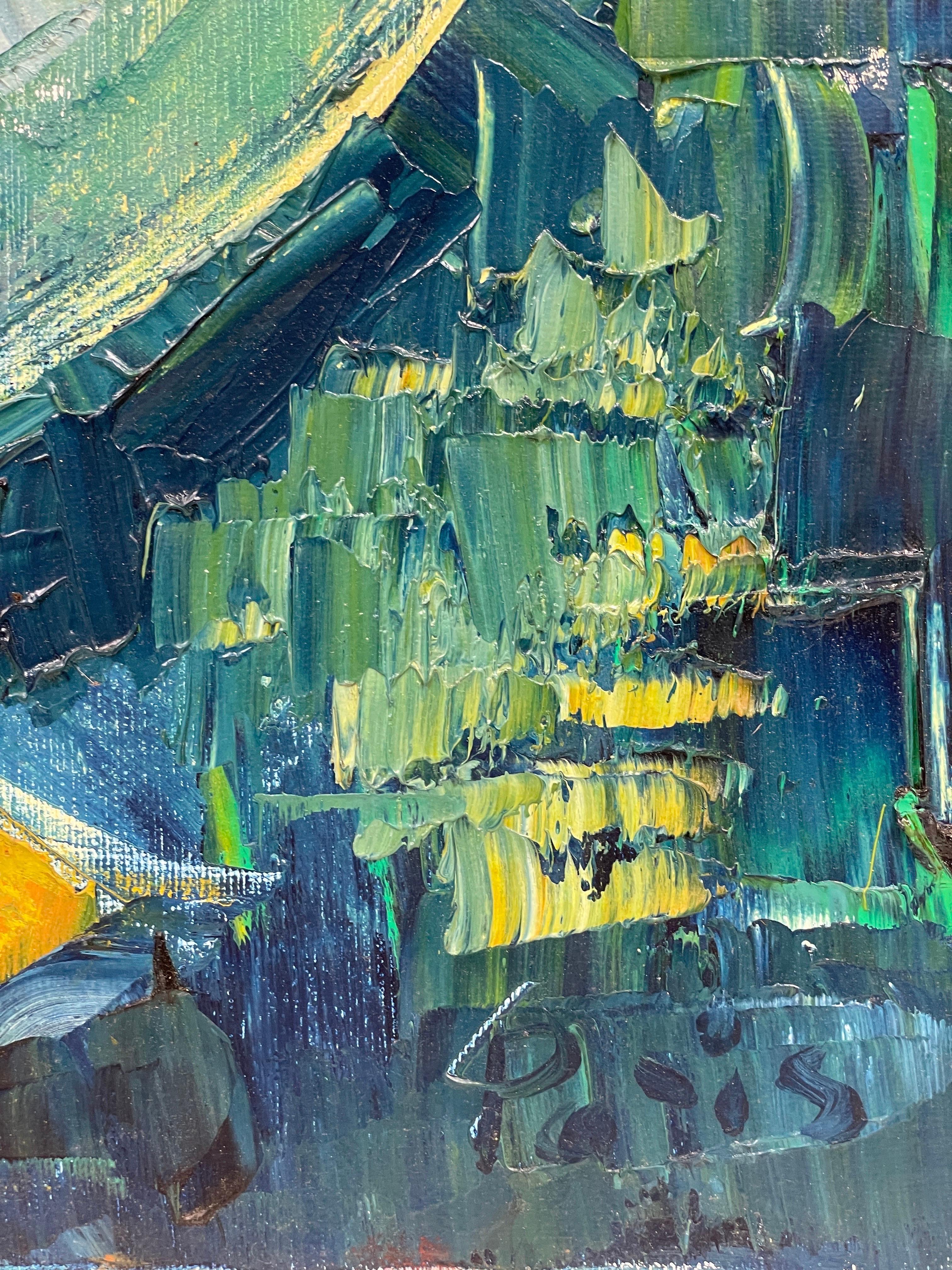Óleo original francés de mediados de siglo - Retrato de pato azul y verde vibrante en venta 4