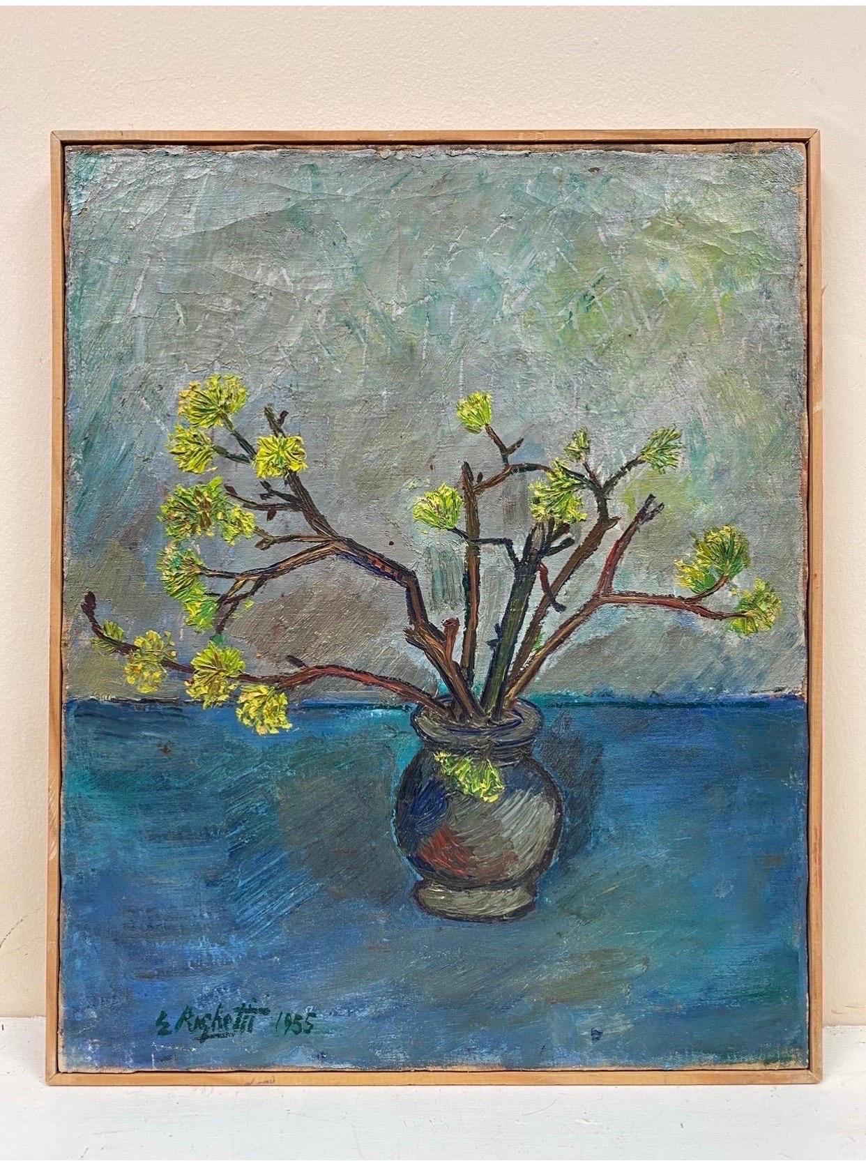 Original French Mid Century Post-Impressionist Oil - Flower Blossom in Vase - Painting by Édouard Righetti (1924-2001)