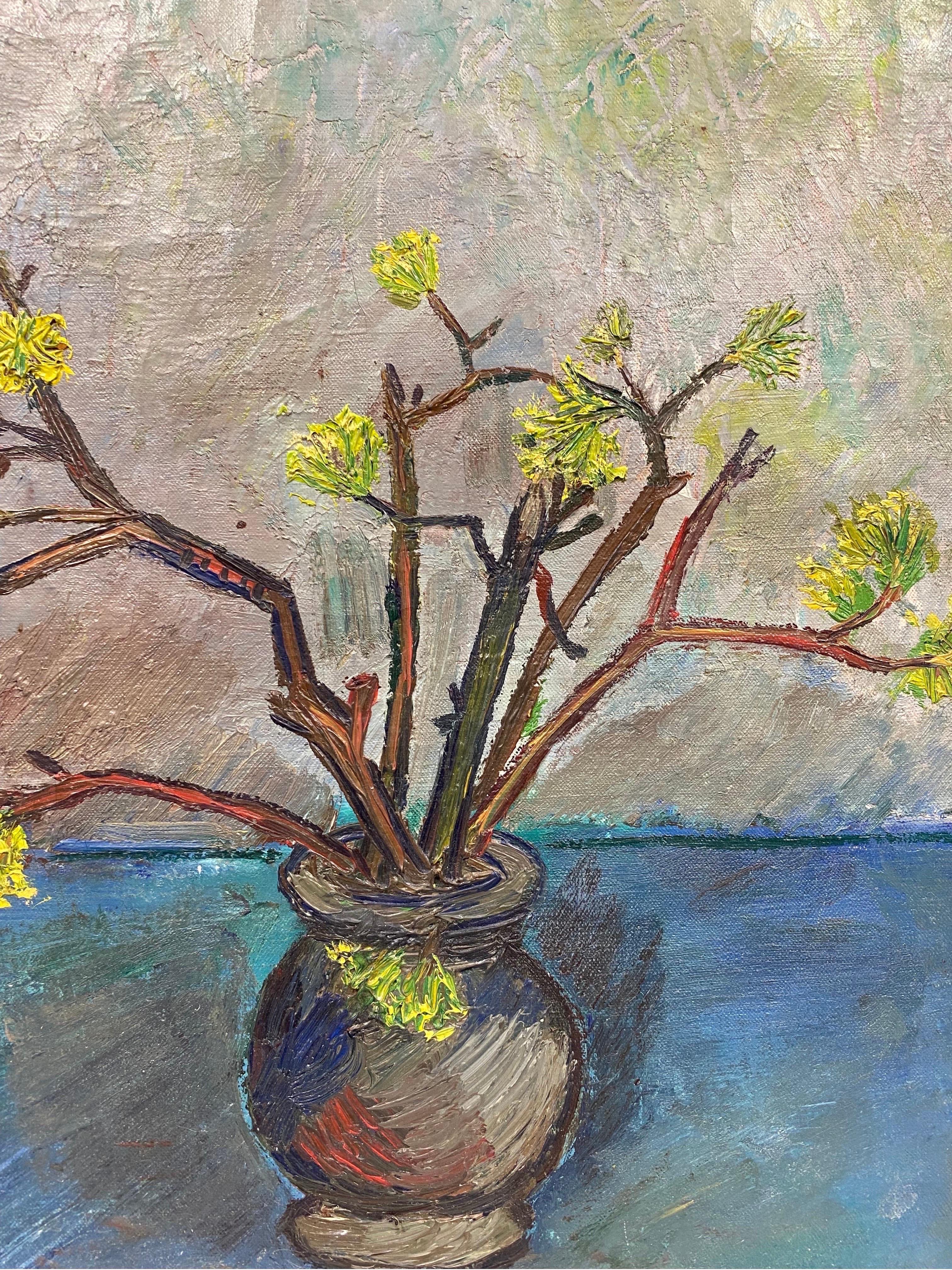 Olio originale post-impressionista della metà del secolo scorso - Fiore in vaso - Painting Postimpressionismo di Édouard Righetti (1924-2001)
