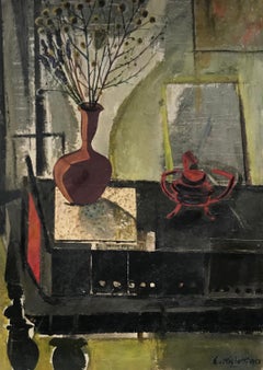 Original French Mid Century Post-Impressionist Oil - Interior Room Still Life