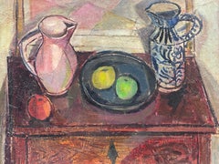 Original French Mid Century Post-Impressionist Oil - Interior Table Scene