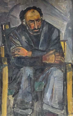 Édouard Righetti (1924-2001) - Original French Mid Century Post-Impressionist Oil - Man Seated on Chair, 1957 Original French Mid Century Post-Impressionist Oil - Man Seated on Chair, 1957