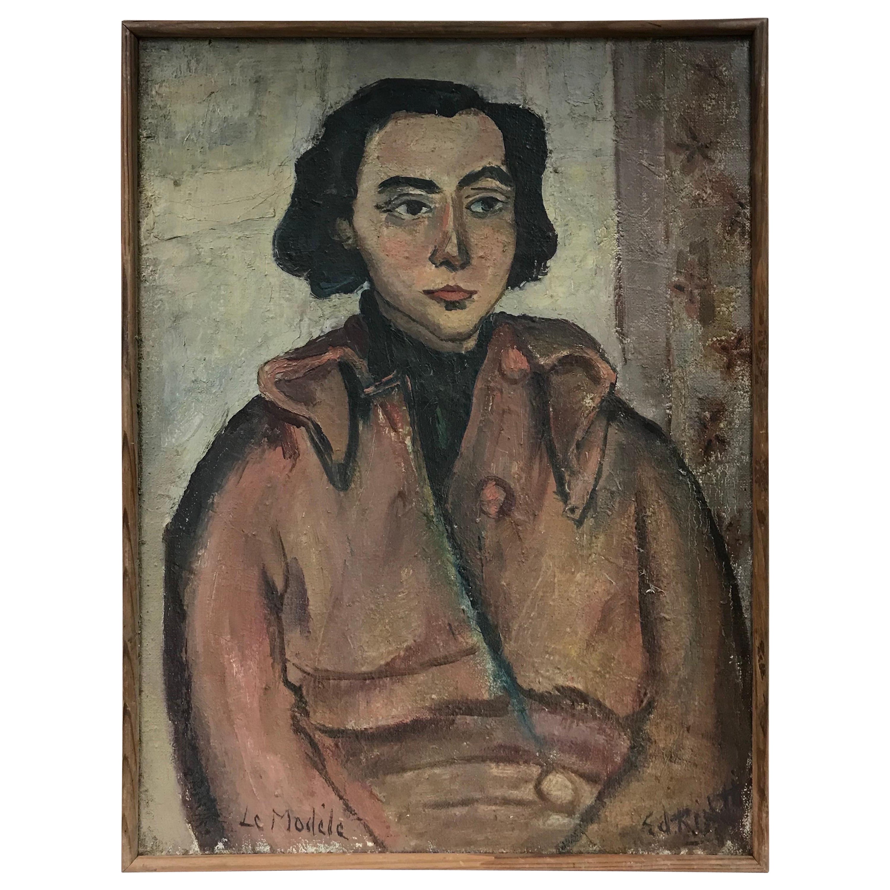 Édouard Righetti (1924-2001) Portrait Painting – Französisches postimpressionistisches Ölgemälde, Porträt einer jungen Dame, Mitte des Jahrhunderts