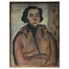 Französisches postimpressionistisches Ölgemälde, Porträt einer jungen Dame, Mitte des Jahrhunderts