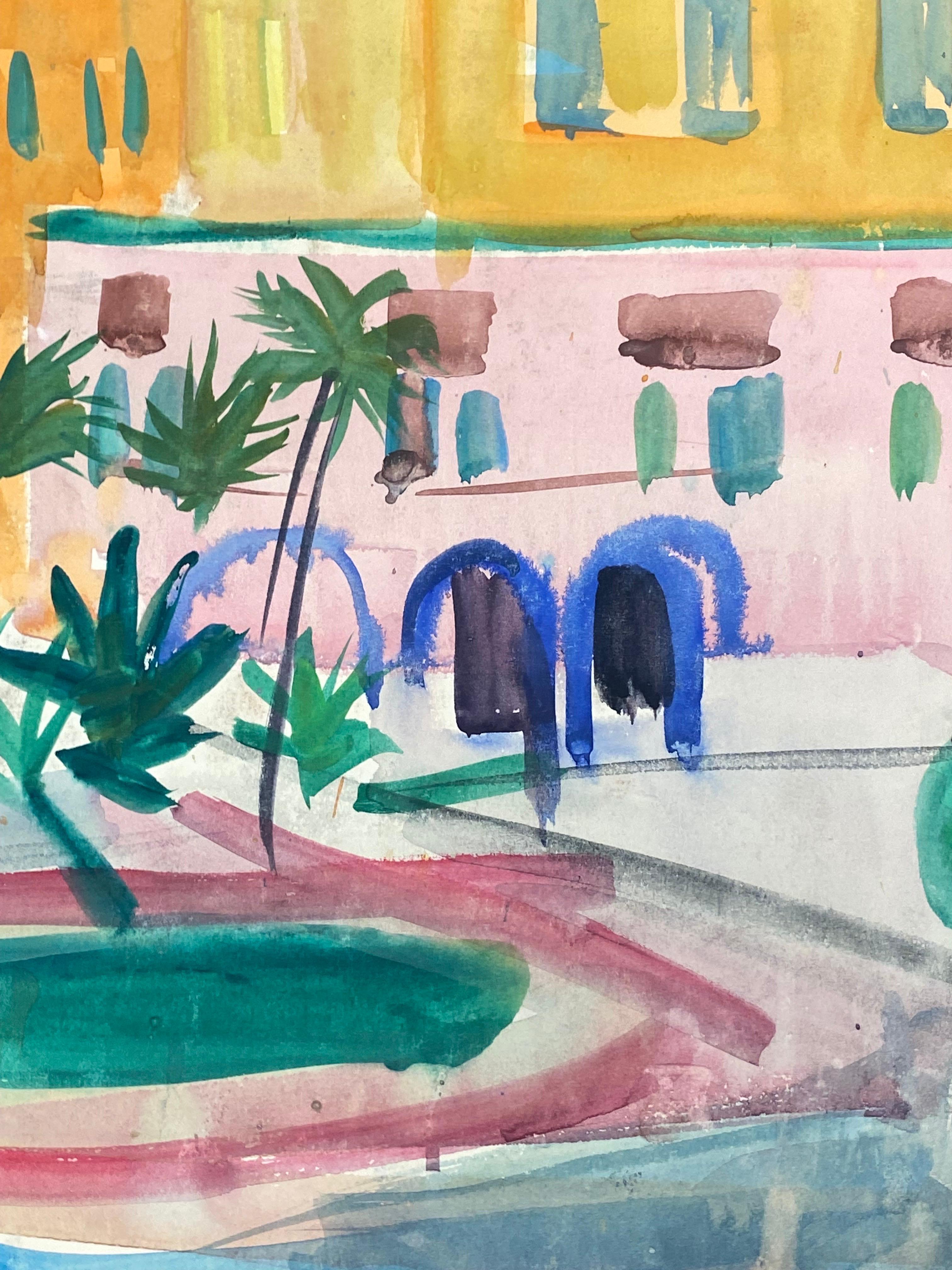 Original French Mid Century Post-Impressionist Painting St Tropez Harbour 1
