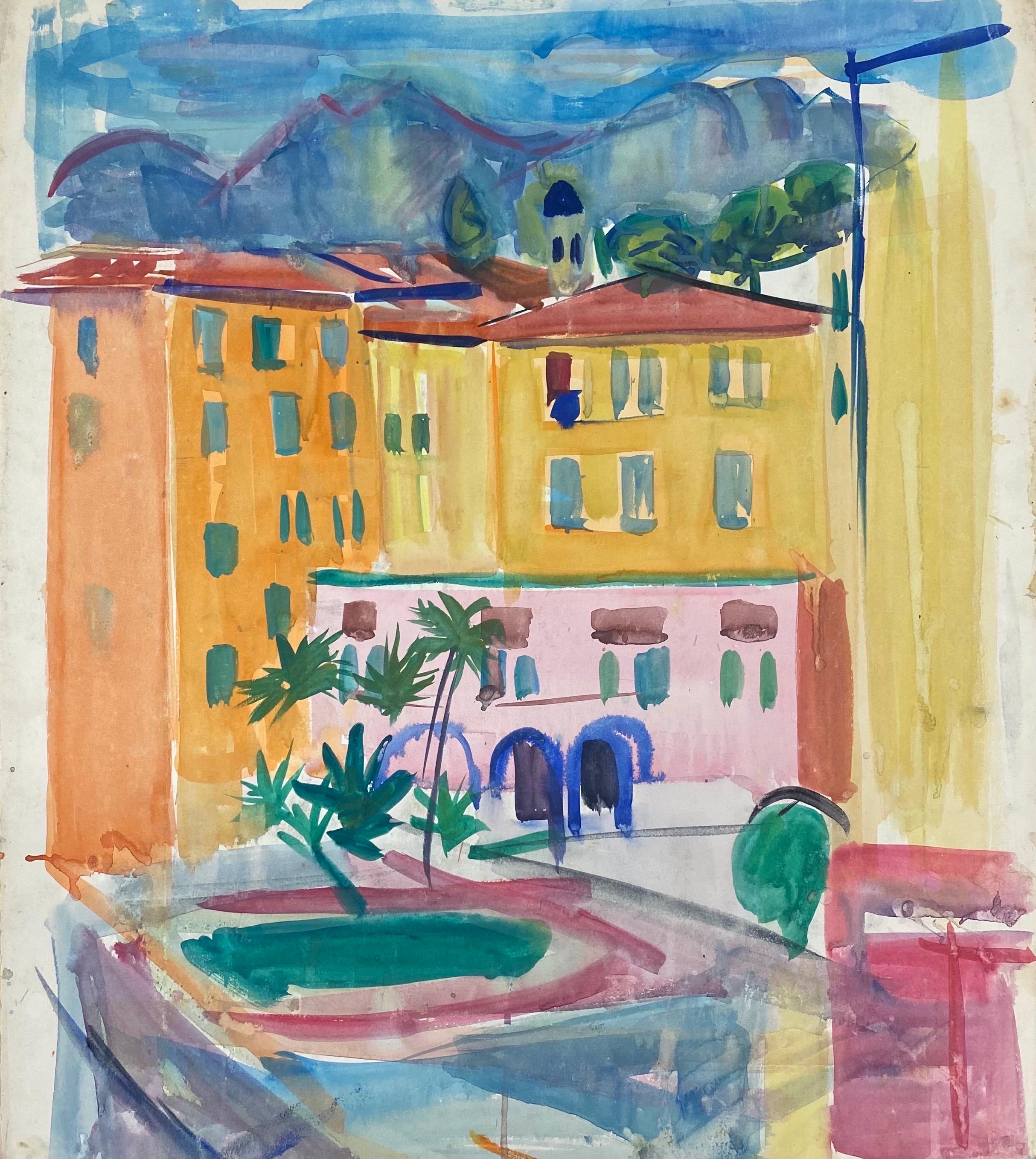 Édouard Righetti (1924-2001) Landscape Painting - Original French Mid Century Post-Impressionist Painting St Tropez Harbour