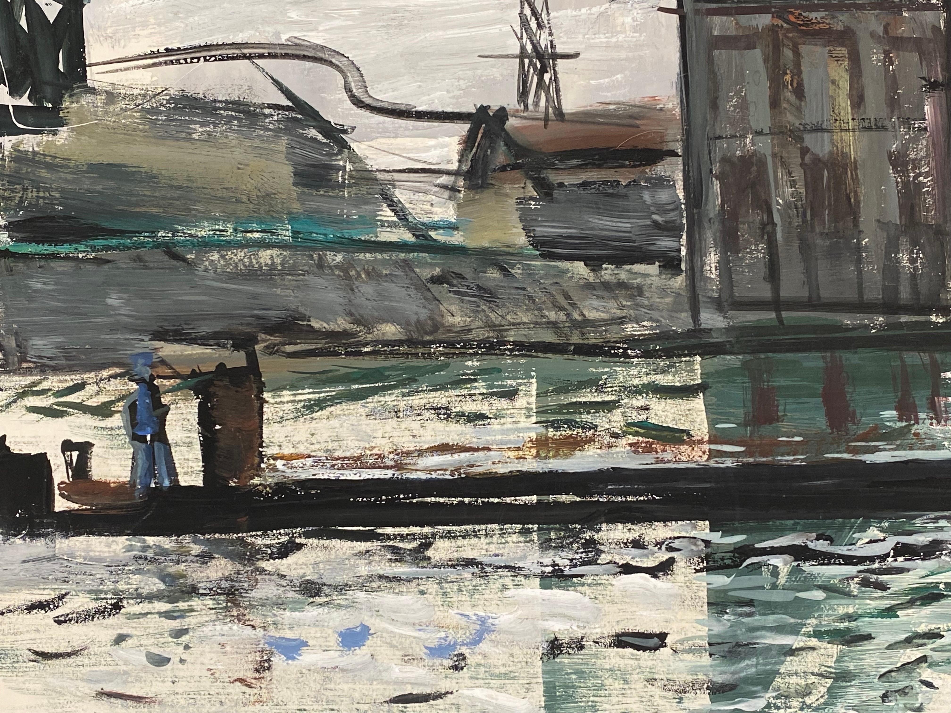 Original French Mid Century Post-Impressionist Power Station Landscape - Gray Landscape Painting by Édouard Righetti (1924-2001)